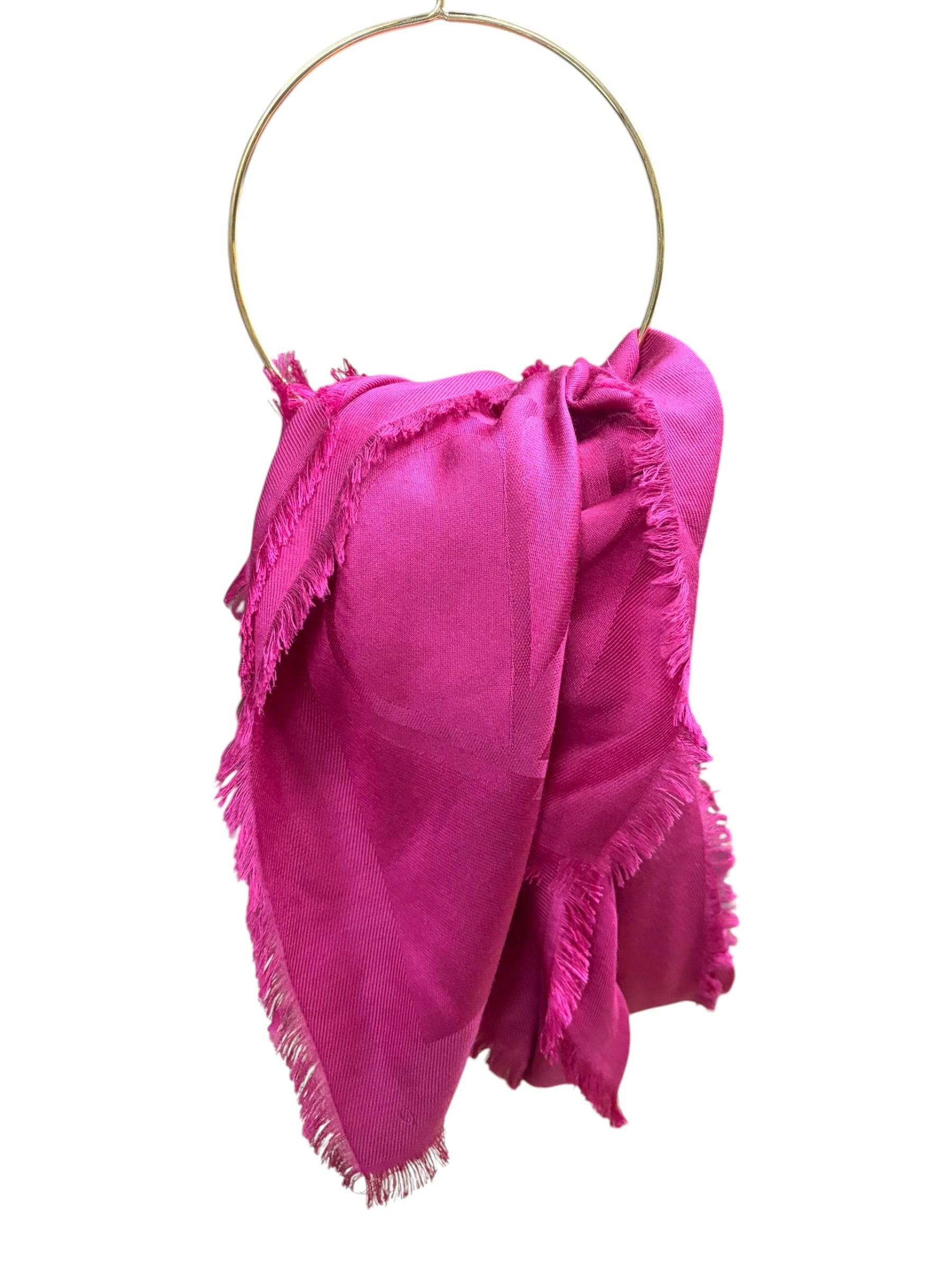 Valentino Magenta Garavani Monogram Jacquard Fringe Scarf Shawl
