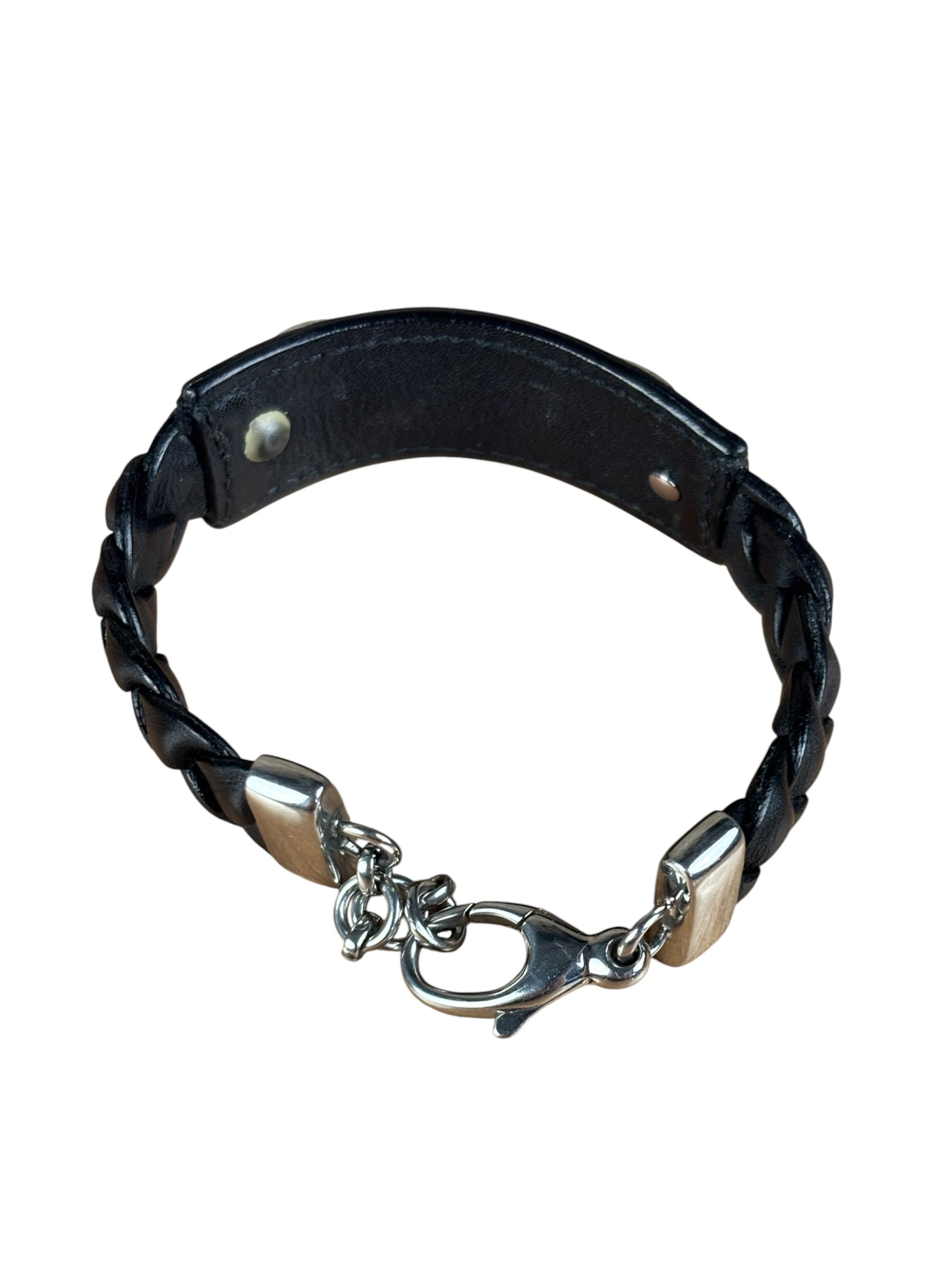 Gucci Black Braided Leather Horsebit Bracelet