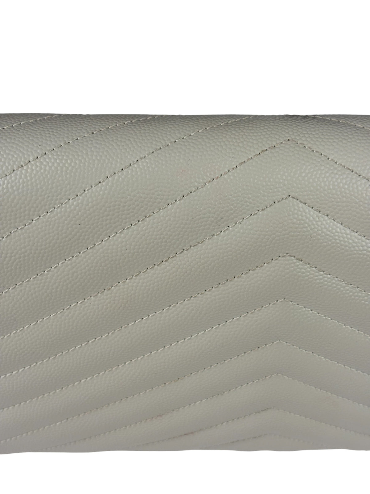 YSL Cream Pebbled Leather Cassandre Envelope Small Wallet On Chain