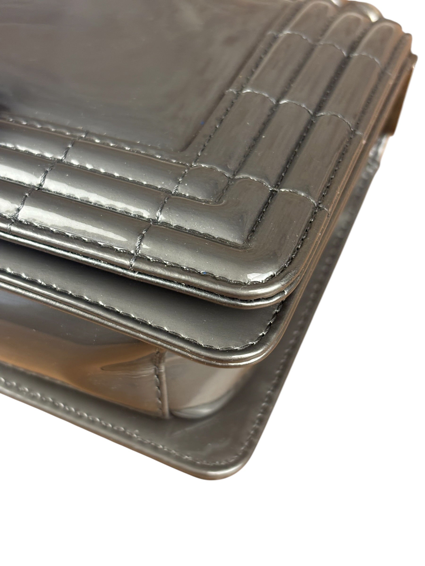 Chanel Gray Patent Leather Boy Flap Shoulder Bag