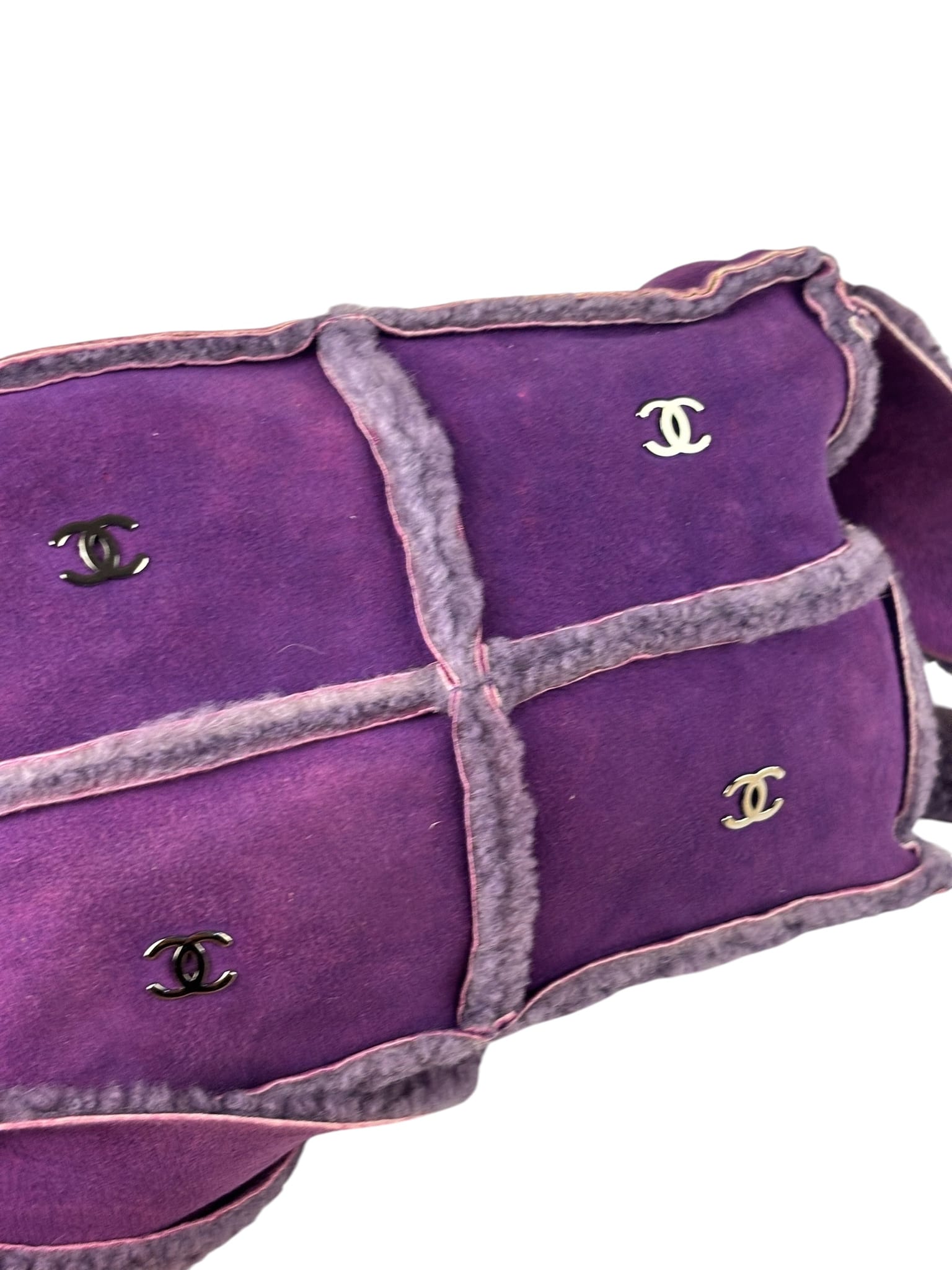 Chanel Vintage Purple Shearling/Suede Patchwork Shoulder Bag 2000