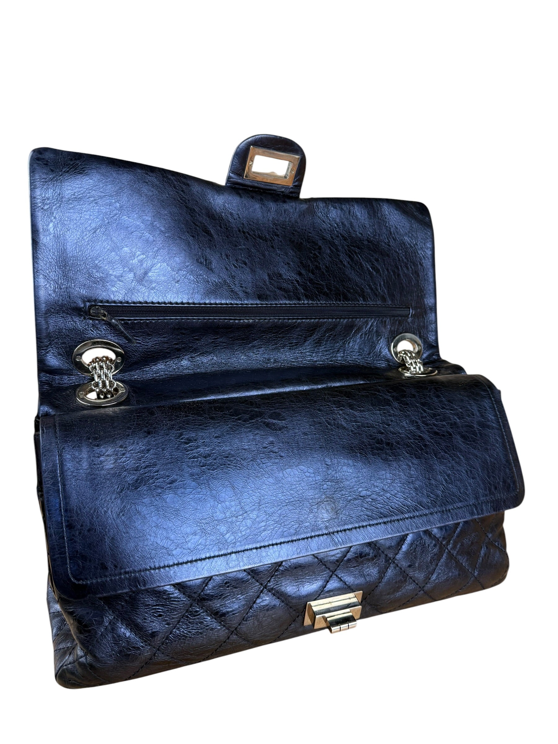 Chanel Blue Metallic Aged Quilted 2.55 Double Flap Bag 2008
