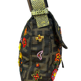 Fendi Vintage Zucca Beaded Lizard Trimmed Baguette