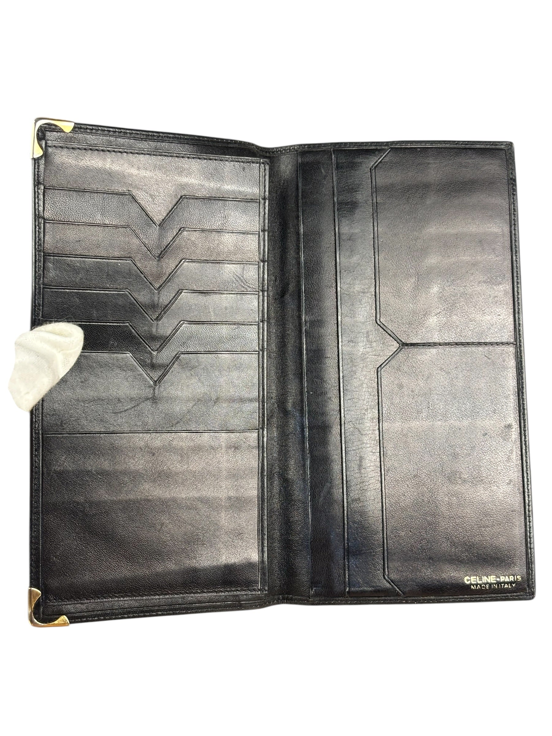 Celine Vintage Black Leather Triomphe Long Wallet