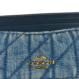 Coach Blue Quilted Regenerative Cotton Denim Trim/Leather Slim ID Card Case