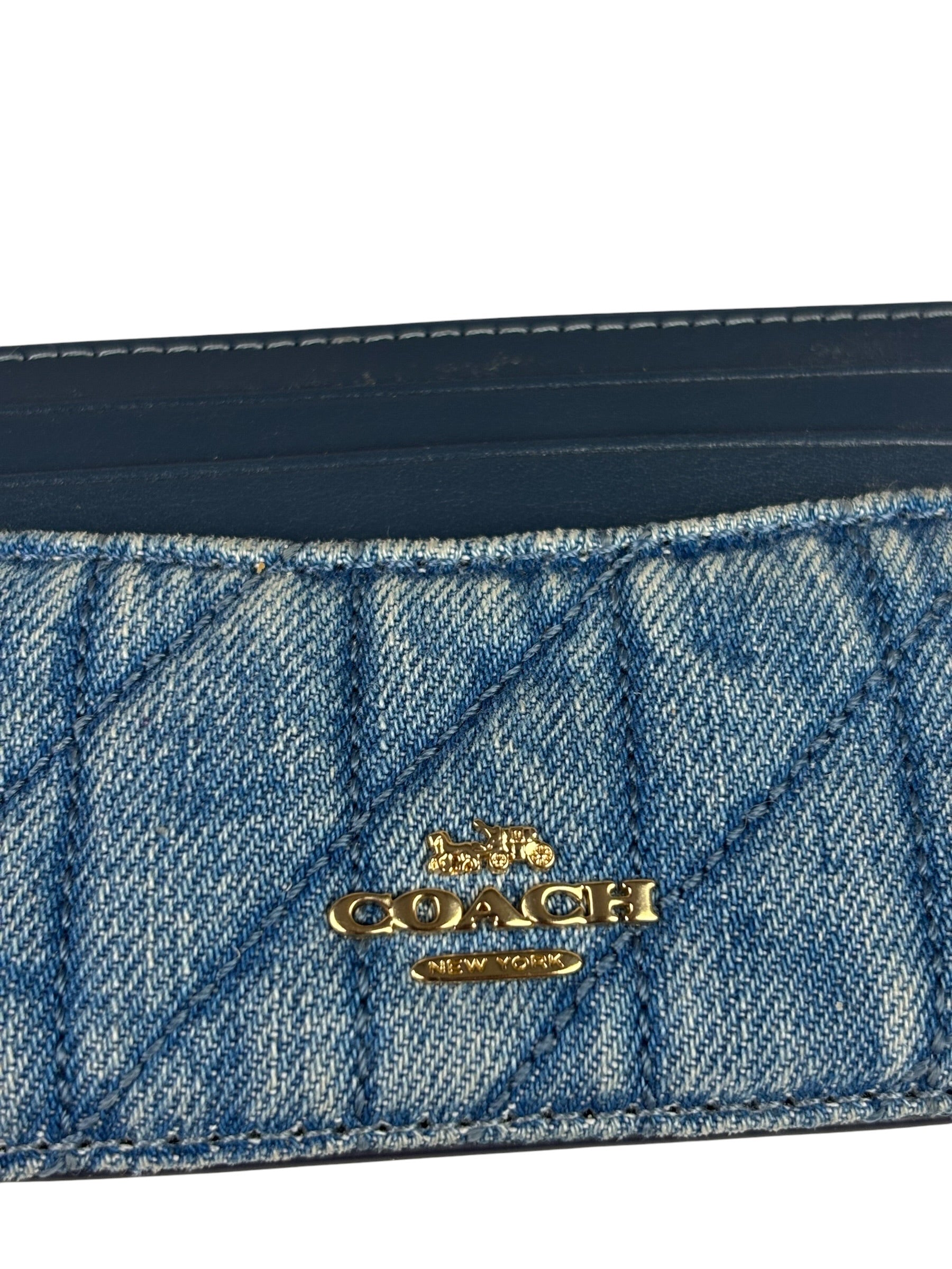 Coach Blue Quilted Regenerative Cotton Denim Trim/Leather Slim ID Card Case