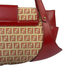 Fendi Red Leather Trim Zucca Compliation Shoulder Bag