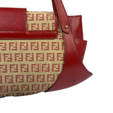 Fendi Red Leather Trim Zucca Compliation Shoulder Bag