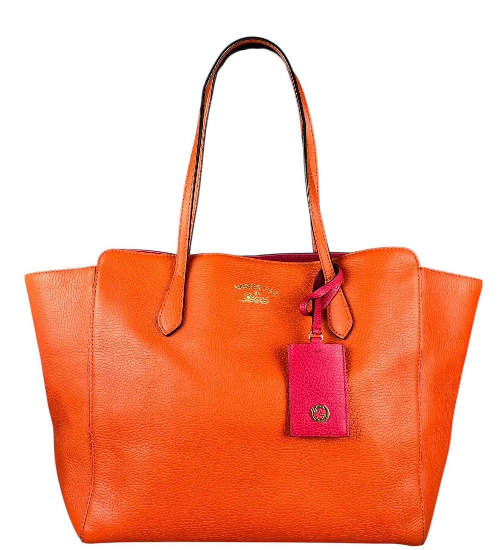 Gucci Orange Pebble Leather Swing Medium Tote