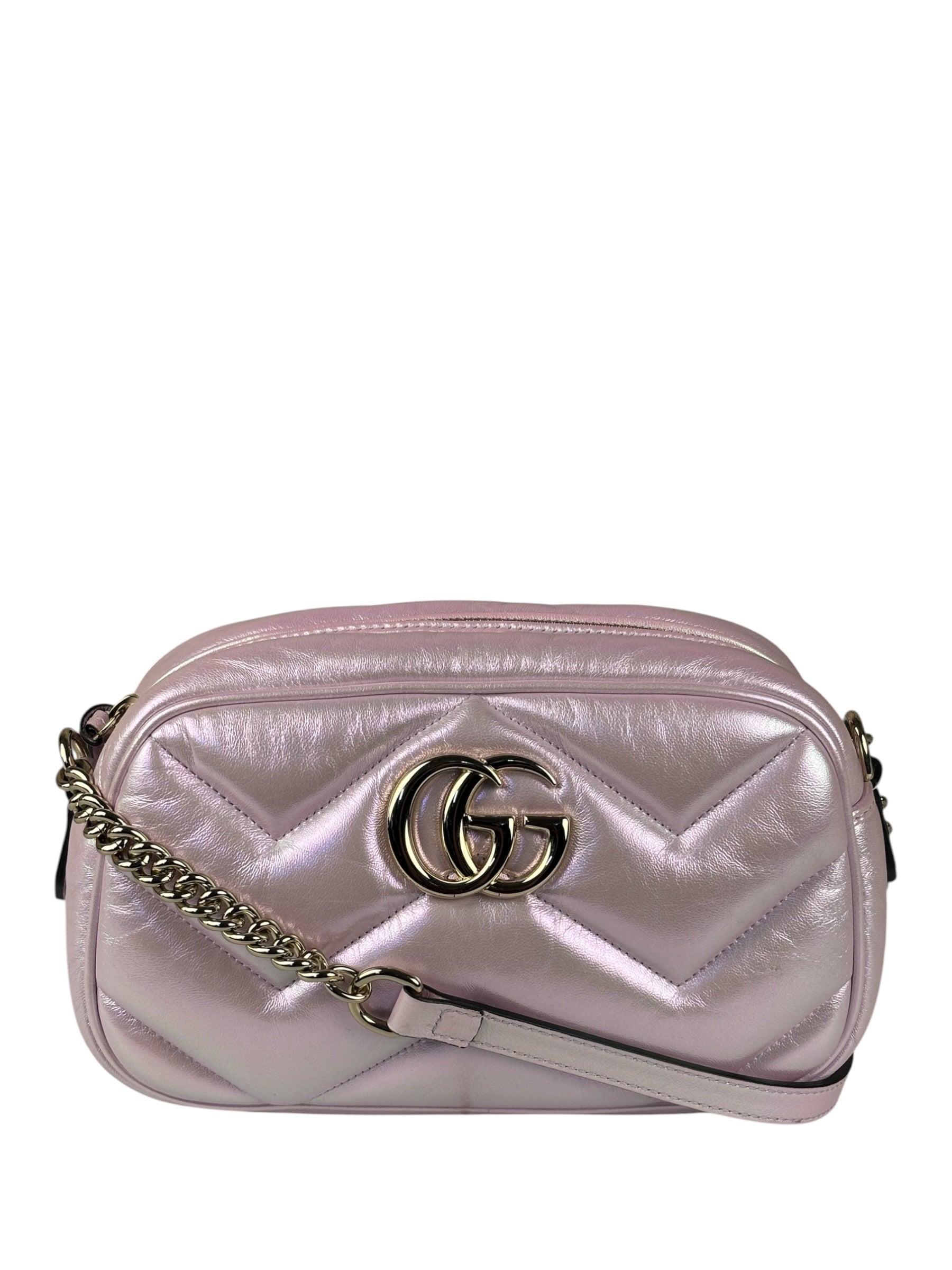 Gucci Iridescent Pink Nappa Chevron Small GG