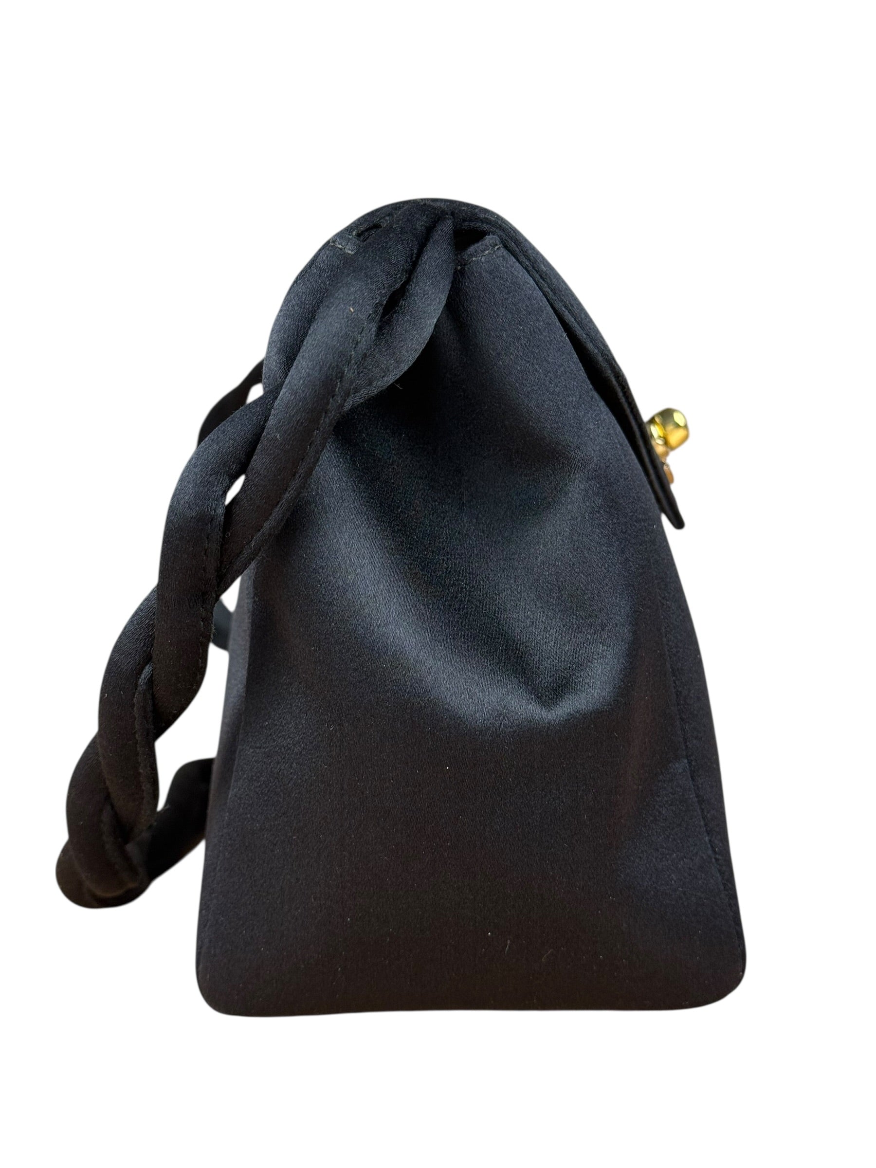 Chanel Vintage Black Mini Satin Flap Braided Shoulder Bag