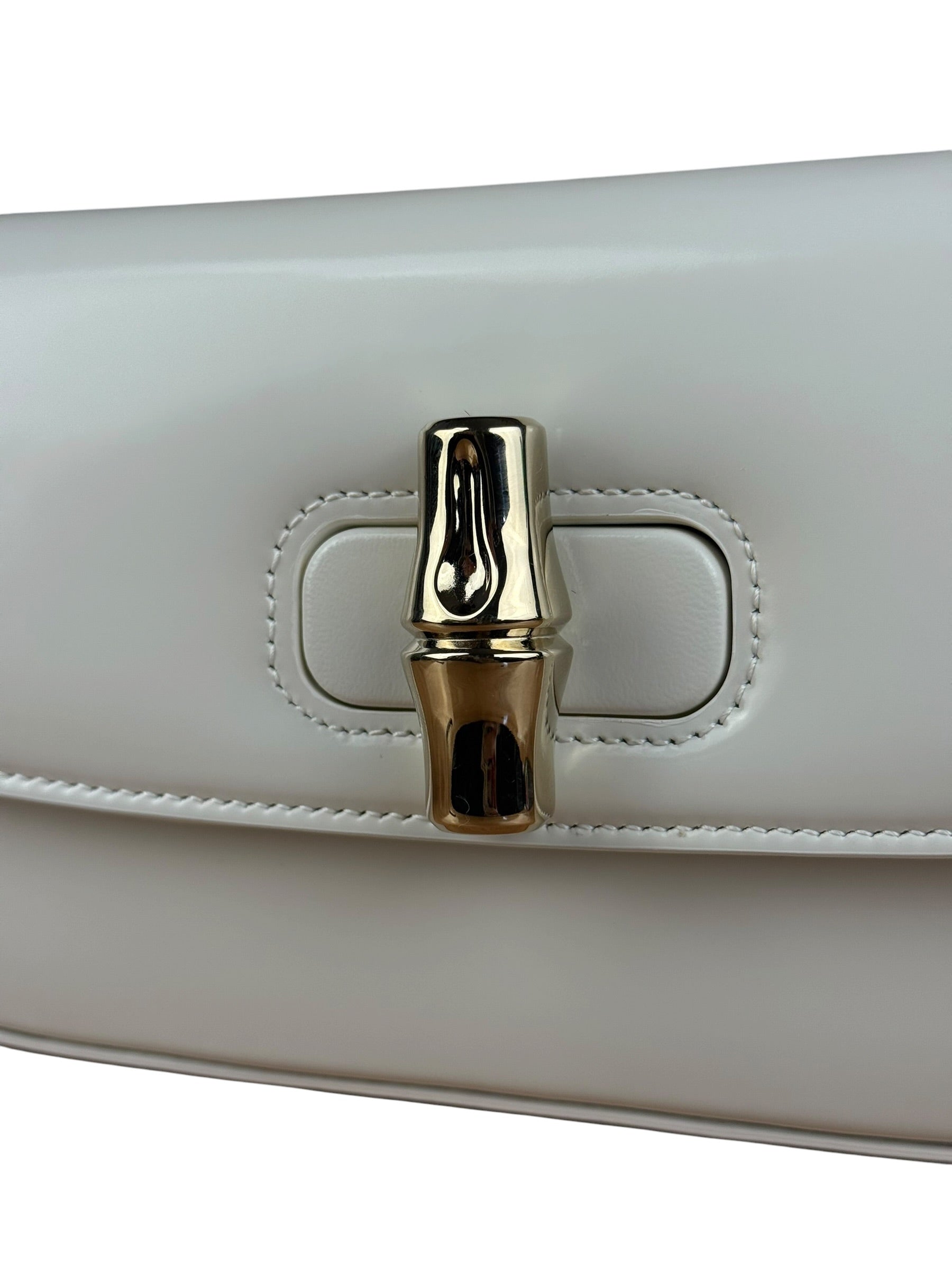 Gucci White Leather Bamboo Night Small Clutch/Pochette