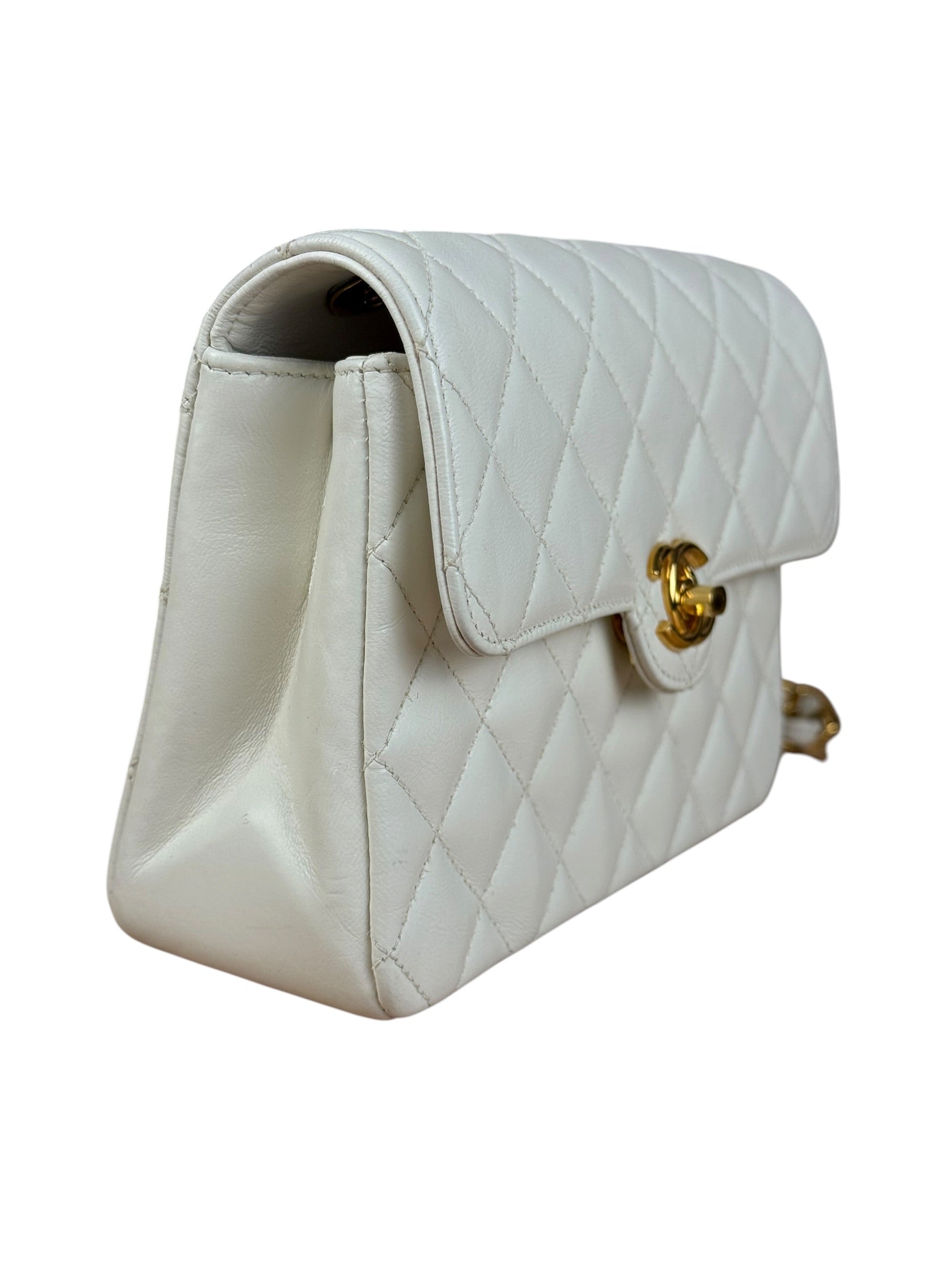 Chanel White Calfskin Square Mini Flap 1994