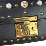 Gucci Small Pearl Studded Leather Padlock Crossbody Black
