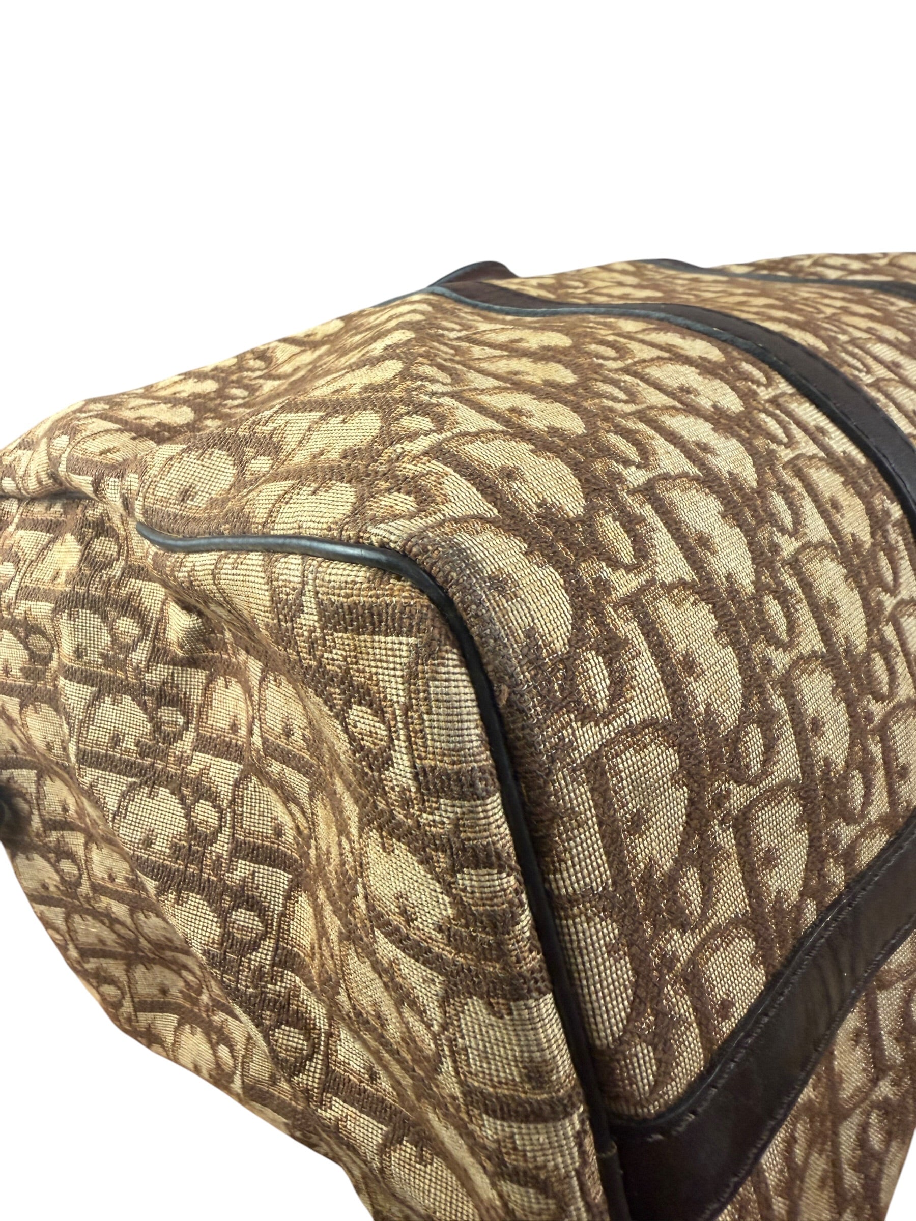 Christian Dior Brown Leather Trim Trotter Boston Bag