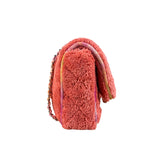Chanel Coral Terry Cloth Quilted Jumbo Single Flap Shoulder Bag2020