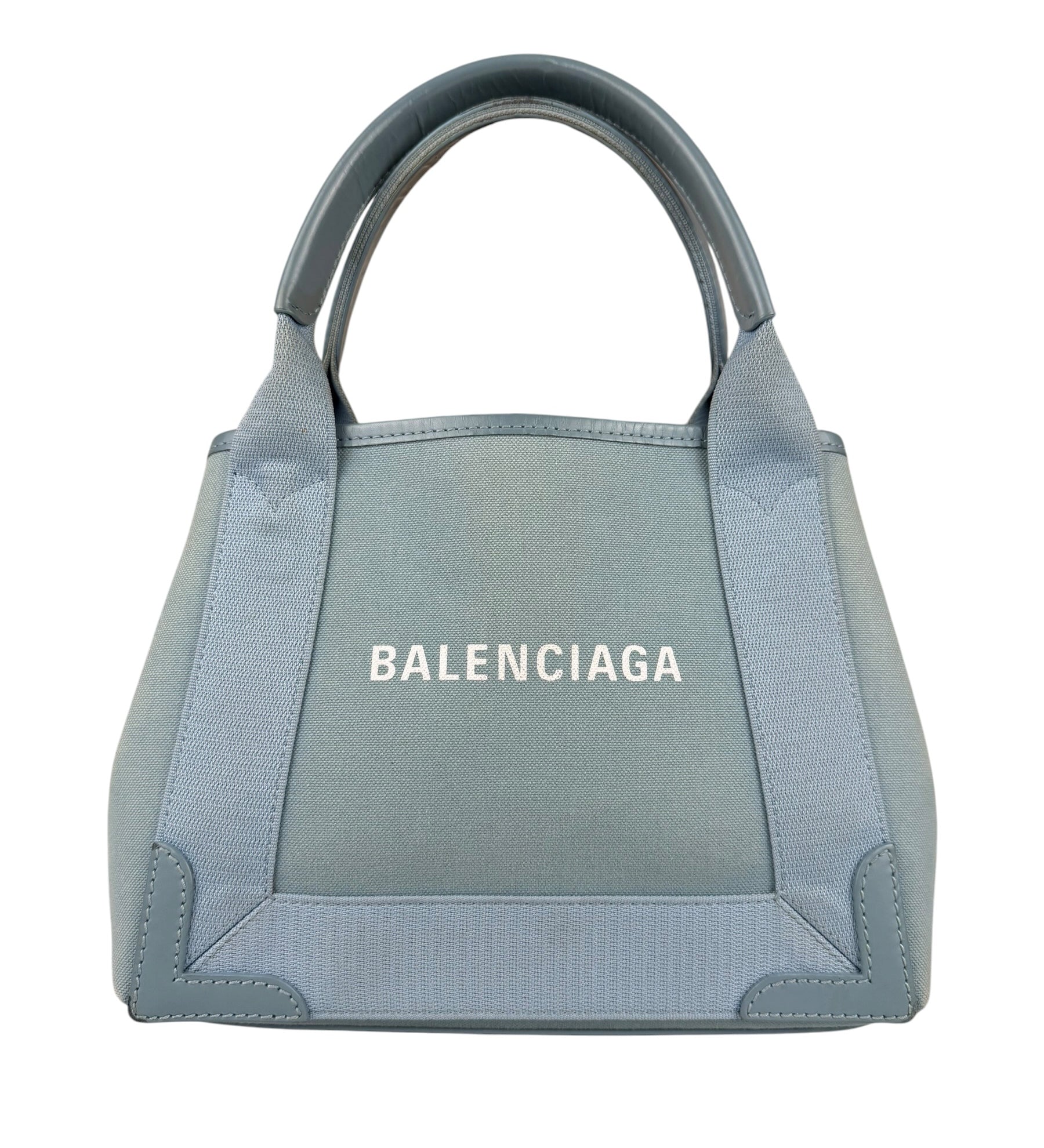 Balenciaga Light Blue Leather Trim Cabas XS Tote Bag