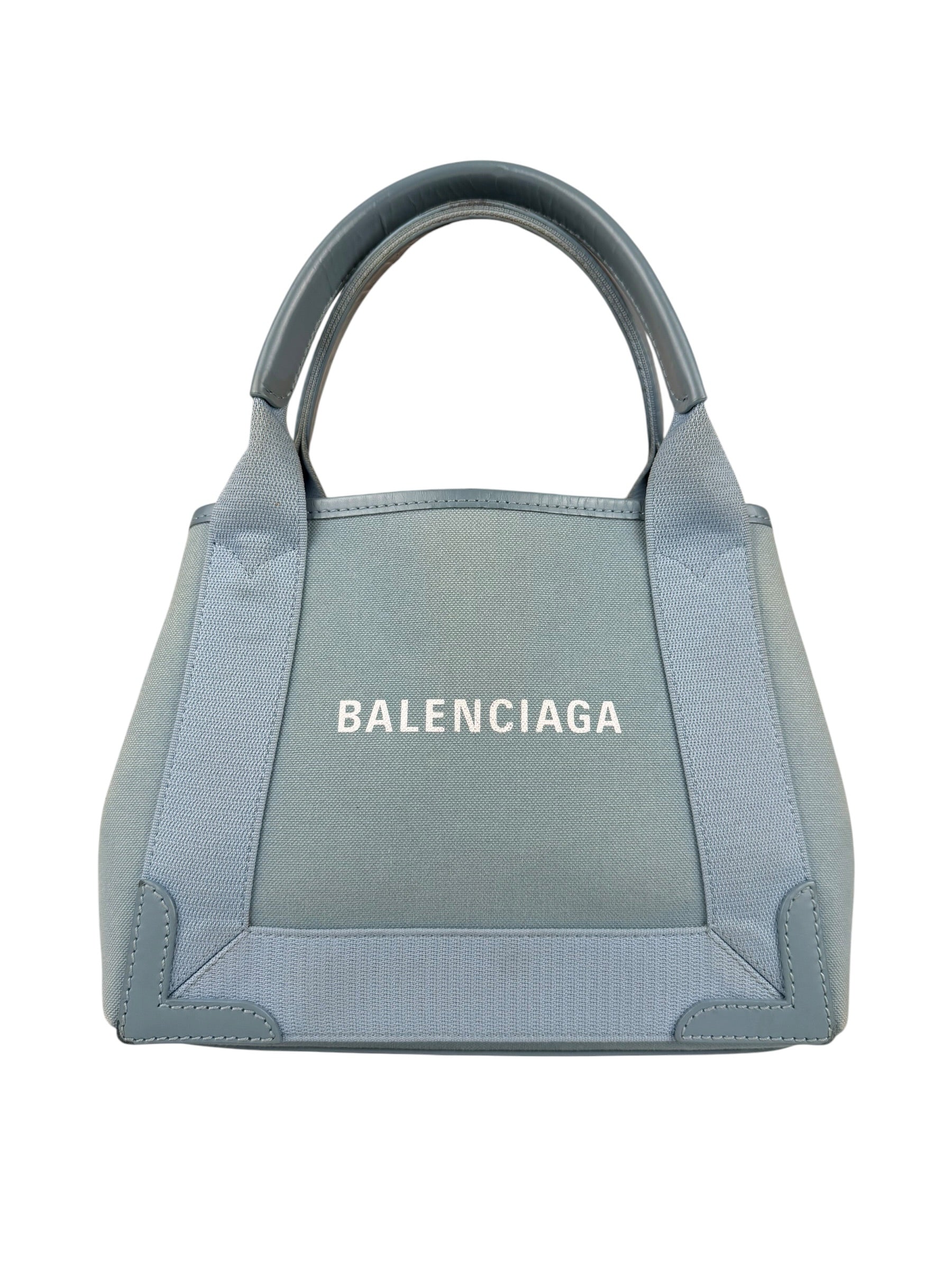 Balenciaga Light Blue Leather Trim Cabas XS Tote Bag