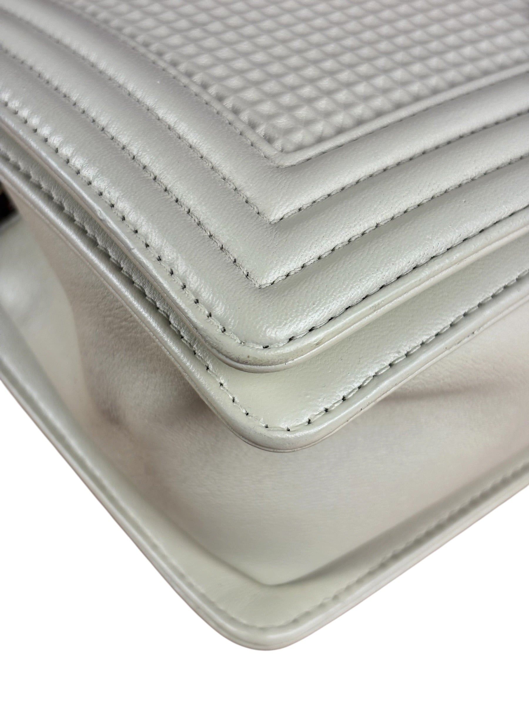 Chanel White Leather Cube Boy Bag 2014