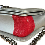 Chanel CC Silver Lambskin Quilted Boy Bag Red Stingray 2012