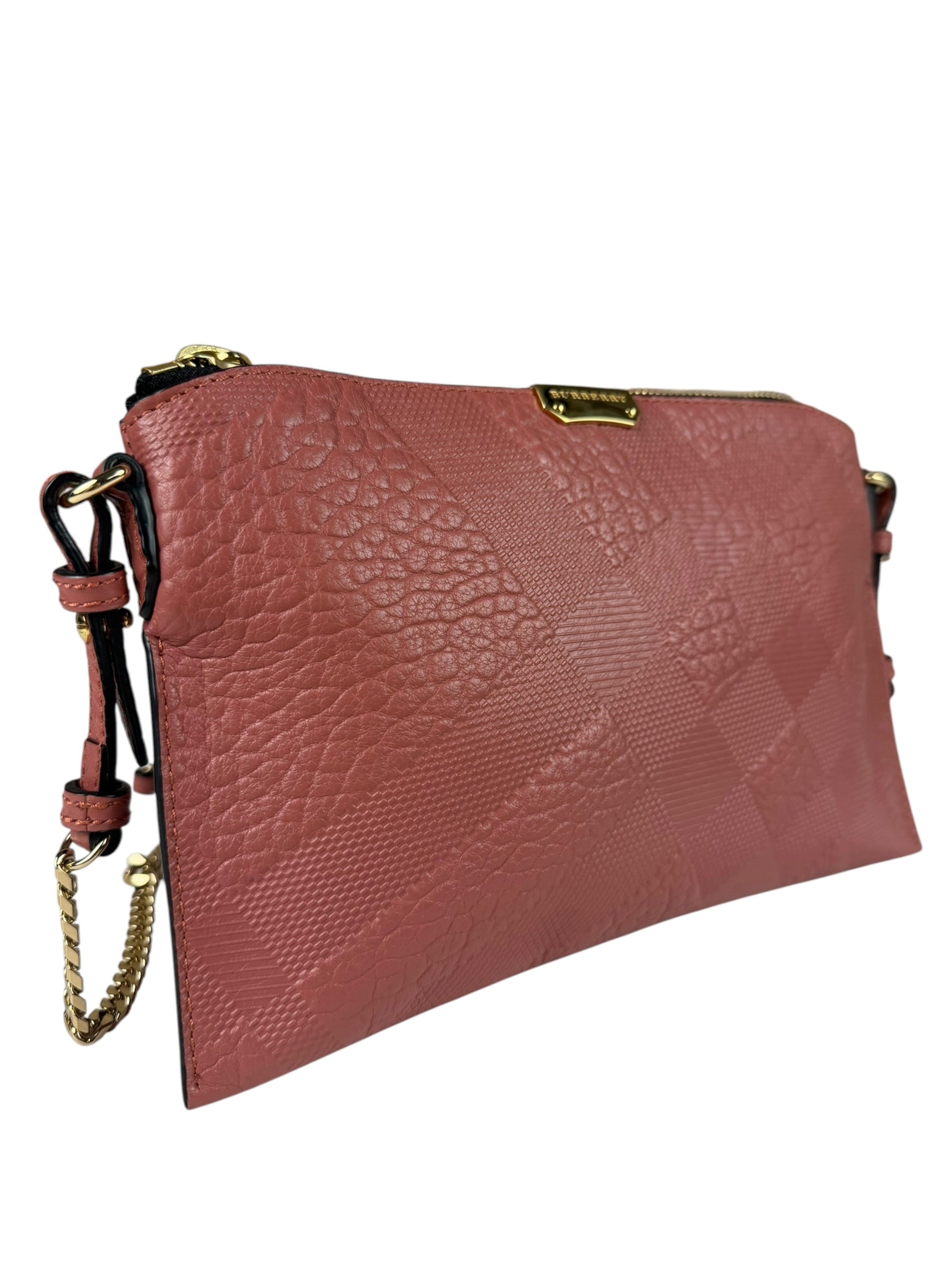 Burberry Pale Orchid Pink Leather Check-Embossed Peyton Crossbody
