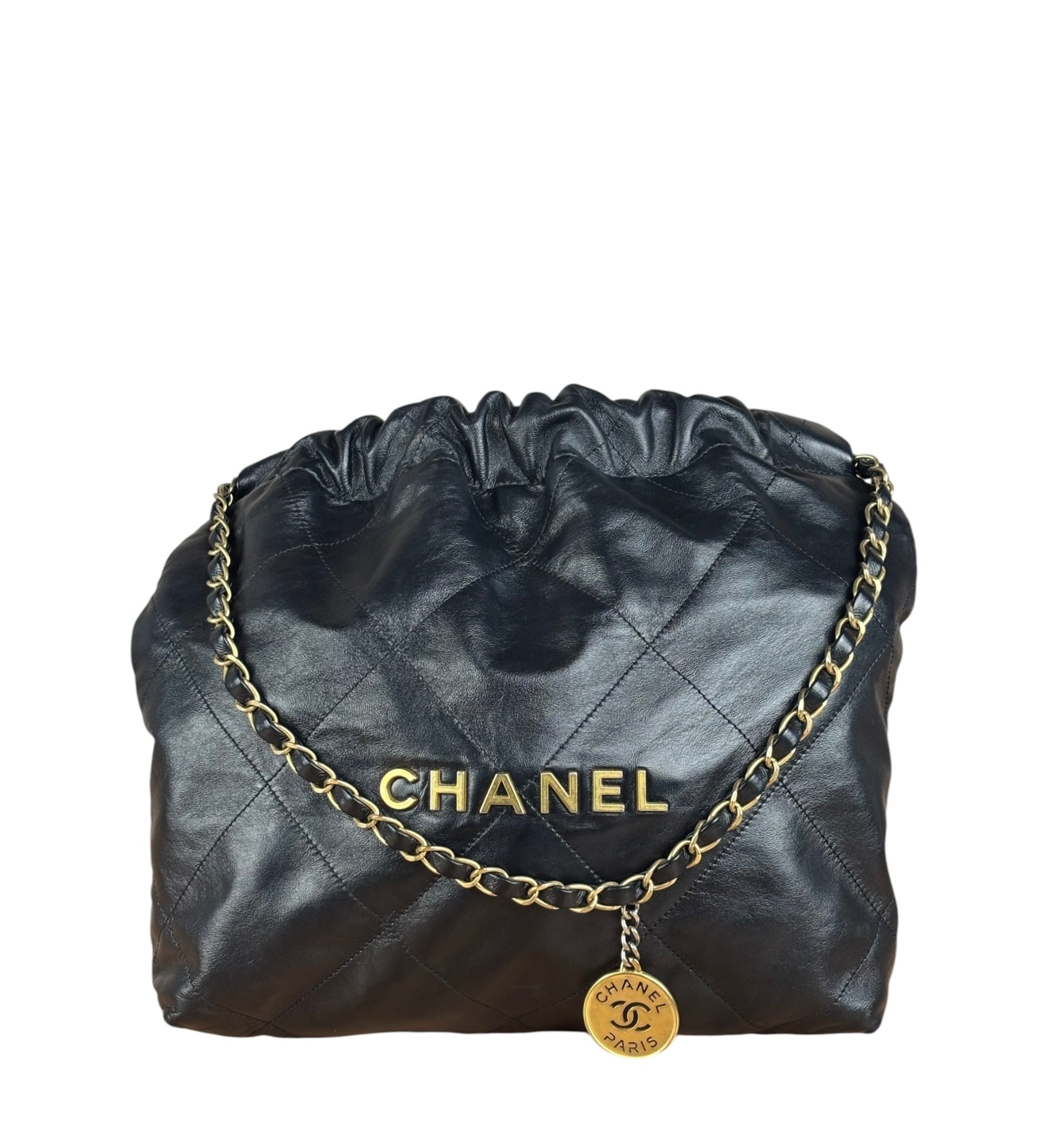 Chanel Black Quilted Leather 22 Chain Hobo Bag 2021