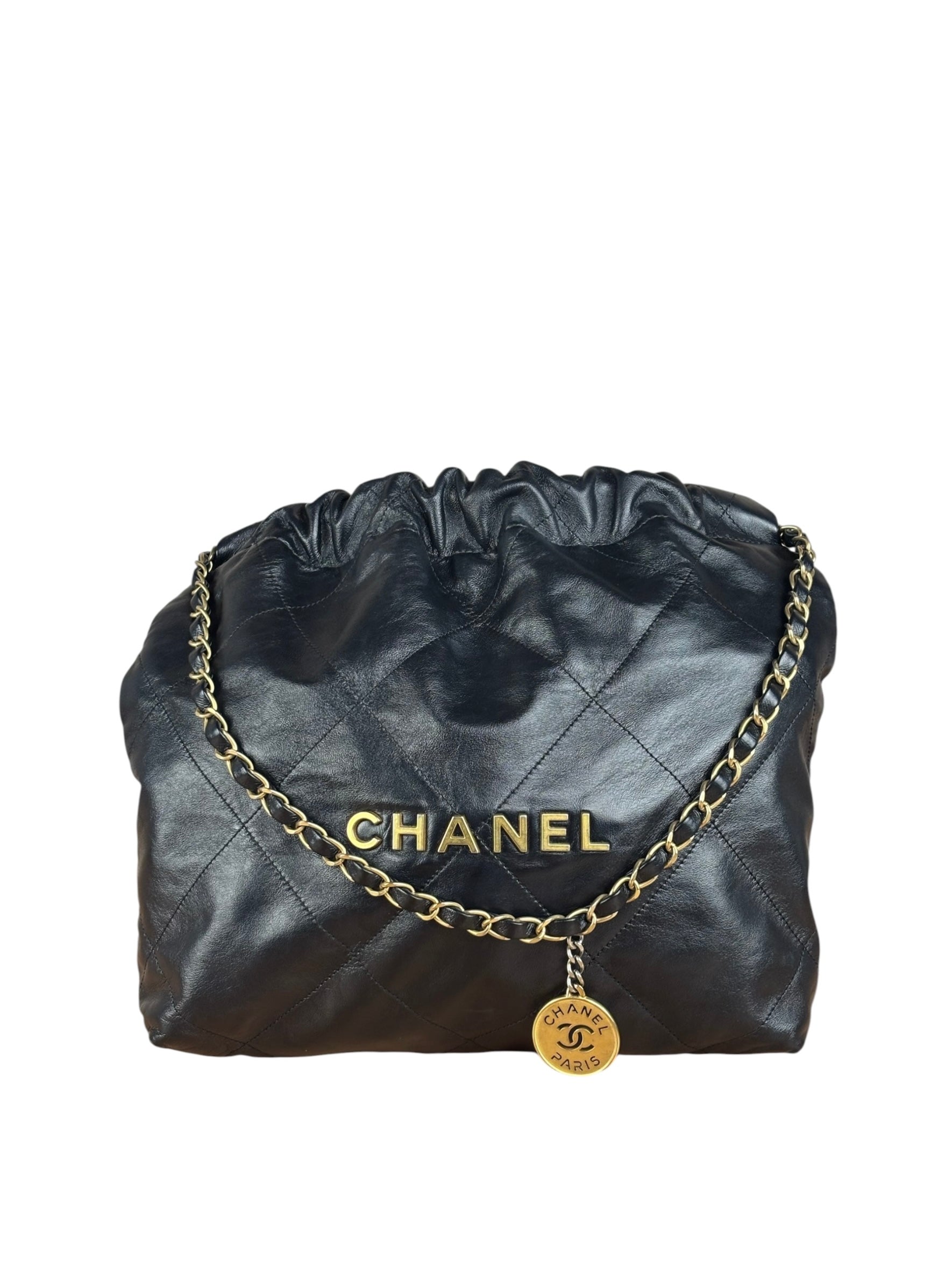 Chanel Black Quilted Leather 22 Chain Hobo Bag 2021