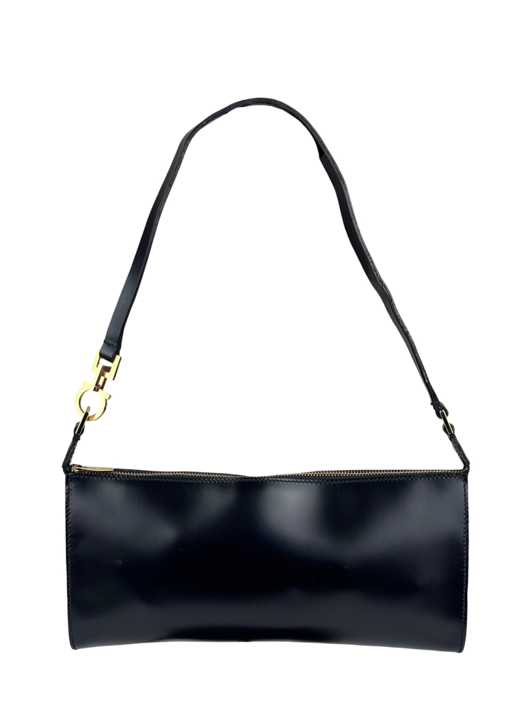 Salvatore Ferragamo Vintage Black Gancini Leather Baguette