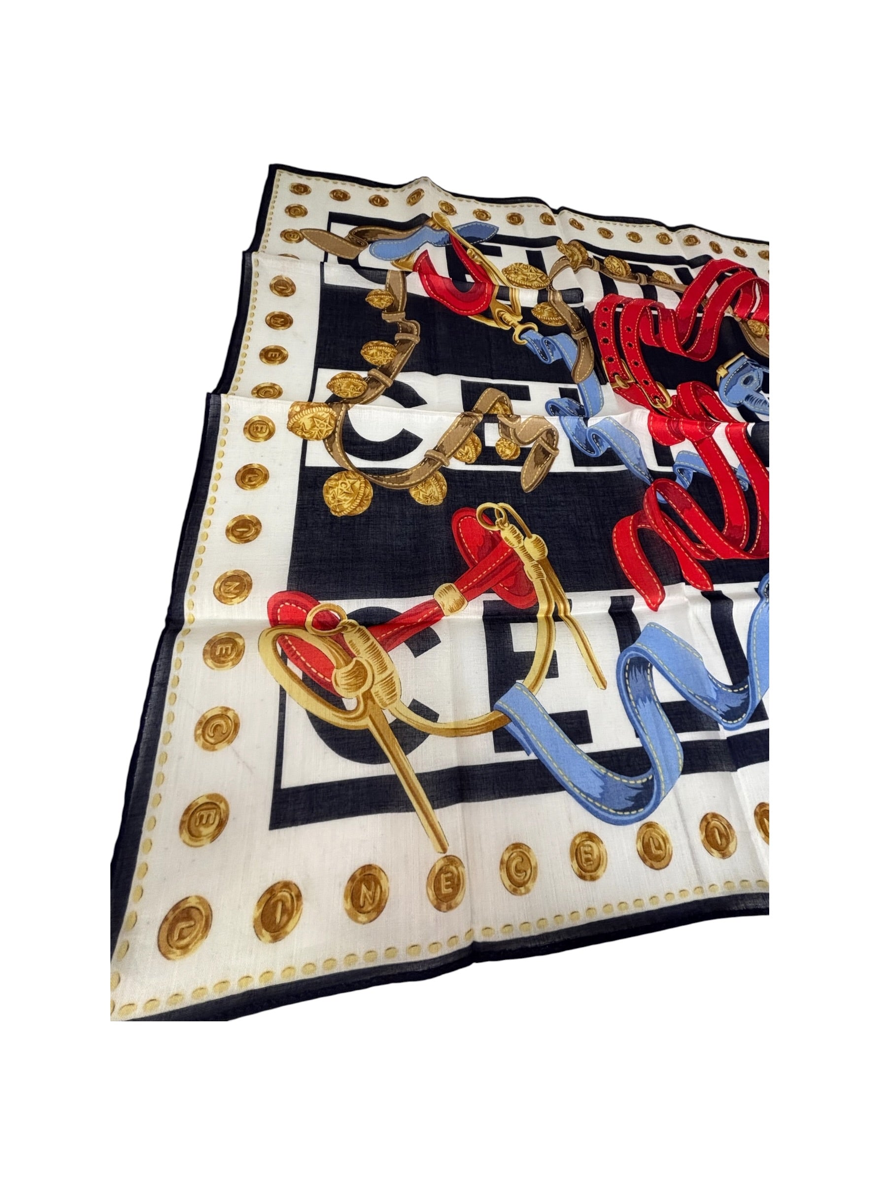 Celine Paris Vintage Equestrain Belt & Chain Motif Scarf