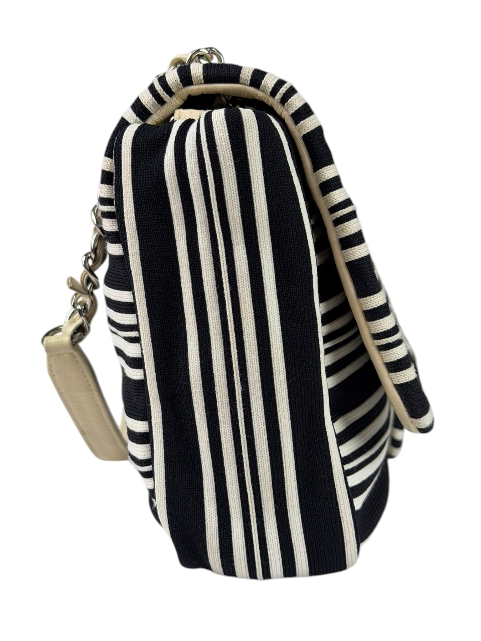 Chanel Black/White Leather Trim/Cloth Venise Biarritz Flap Bag 2019