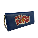 Prada Blue Saffiano Leather Fire Flap Wallet On Chain