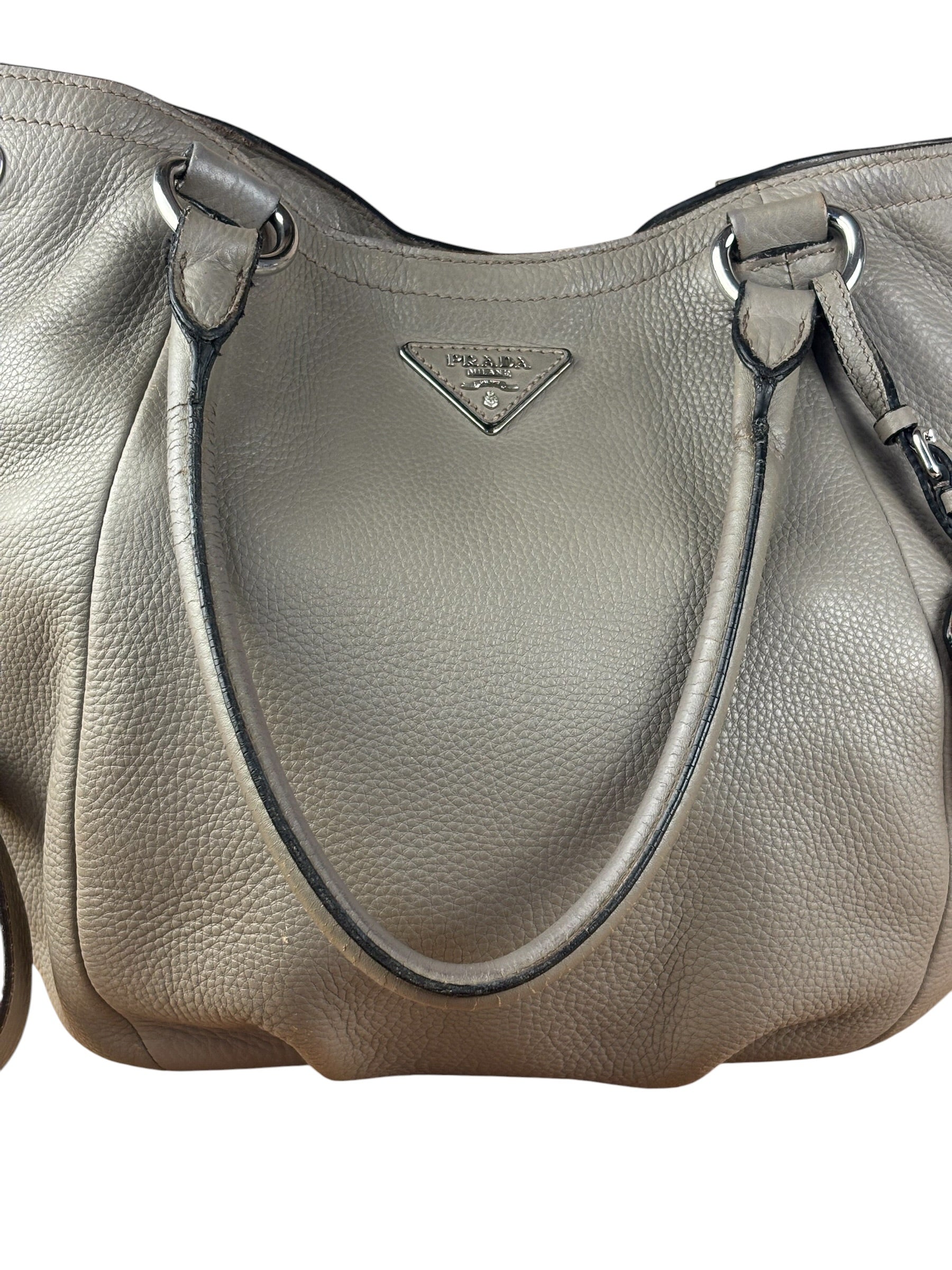 Prada Grey Vitello Daino Leather 2Way Handbag