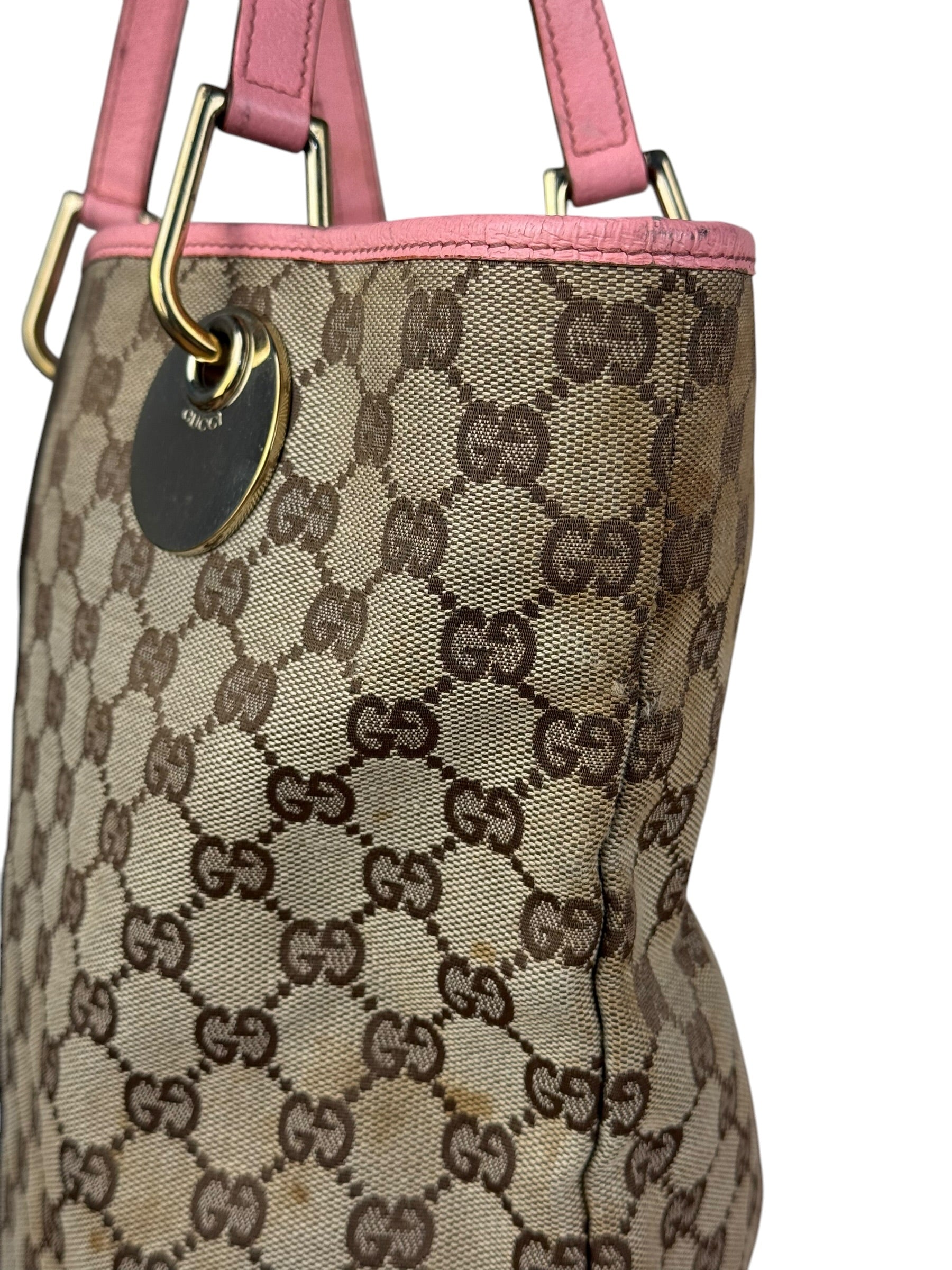 Gucci GG Pink Leather Canvas Eclipse Tote Bag