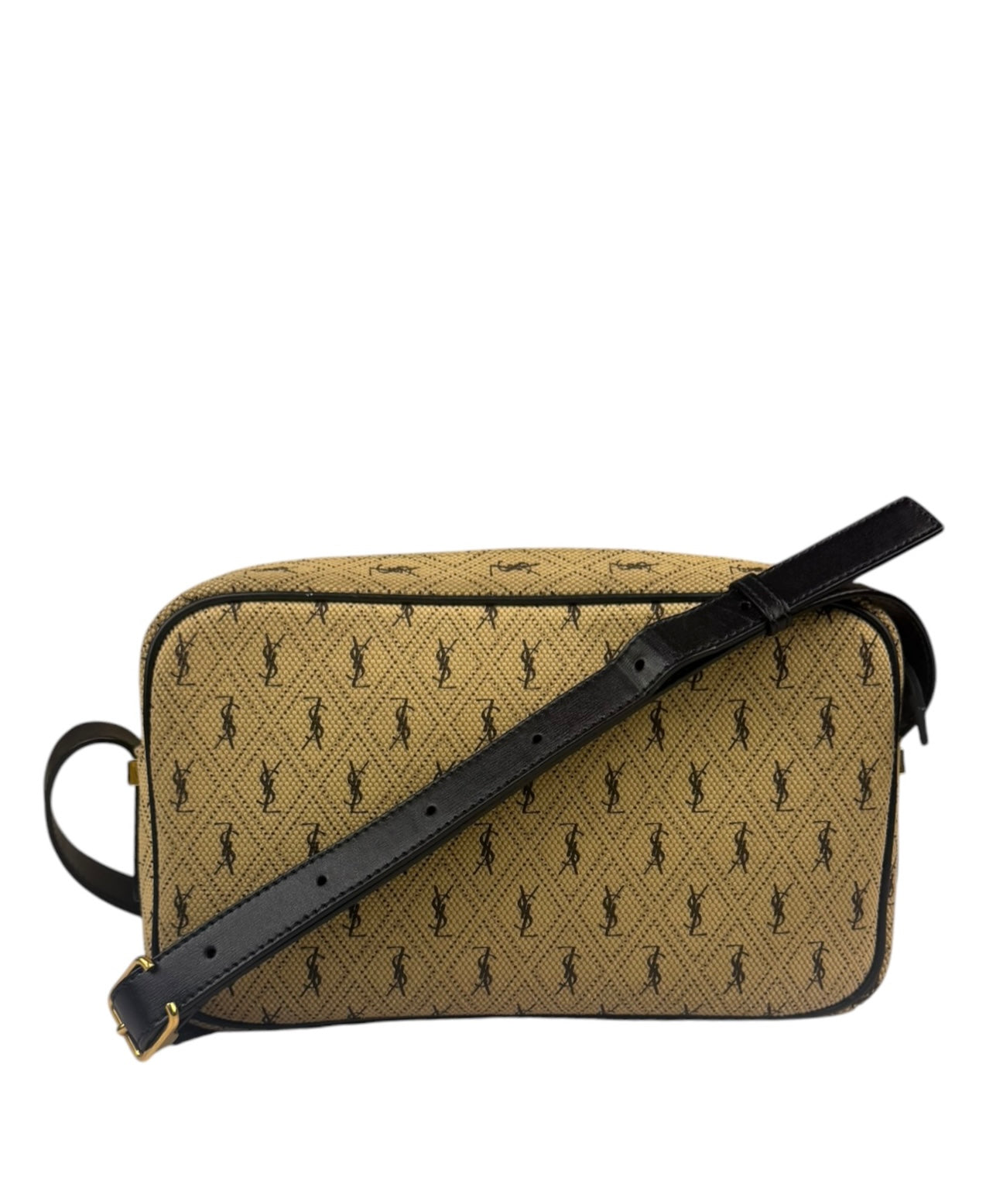 Saint Laurent YSL Beige Logo Print Crossbody Bag