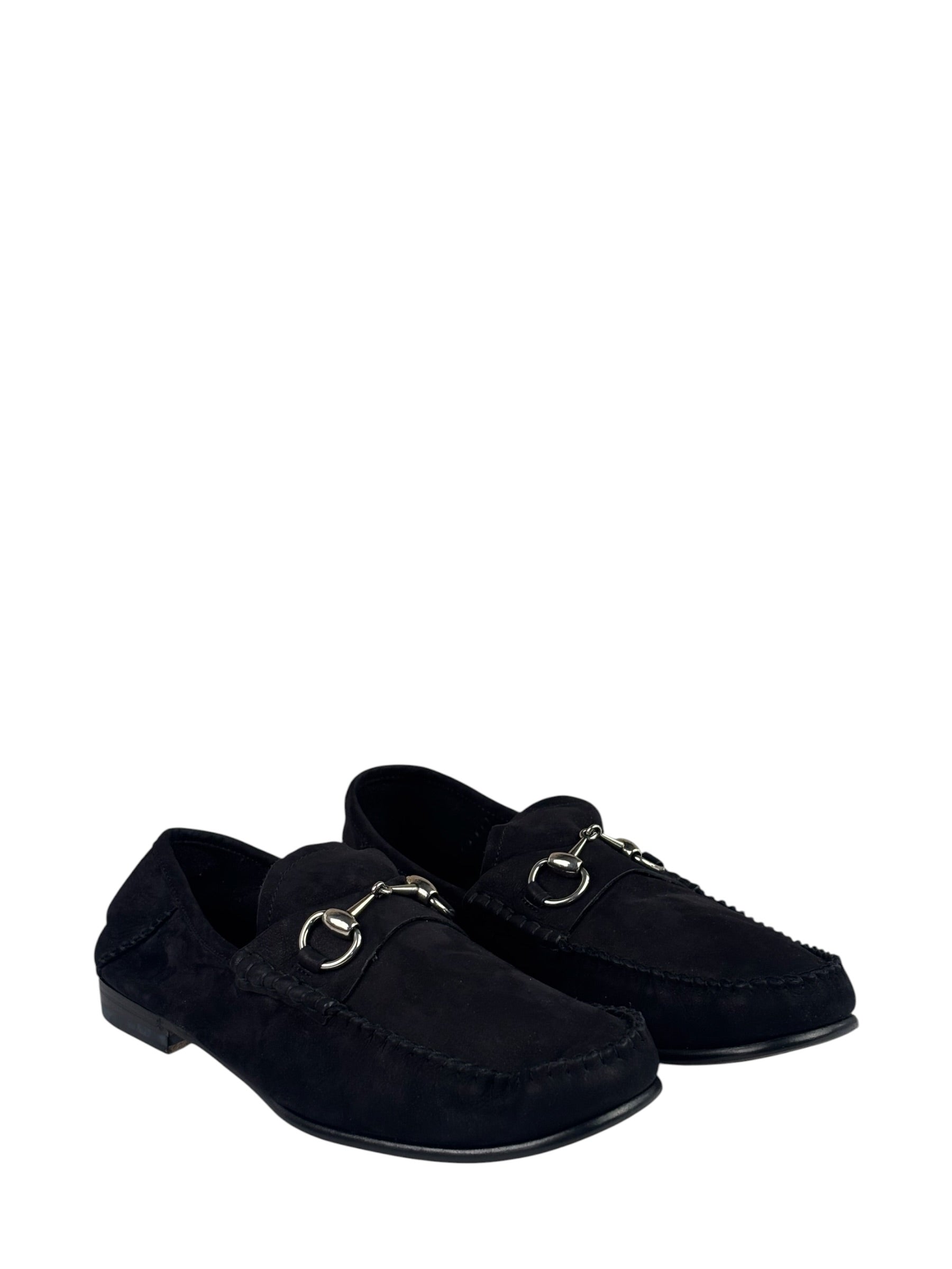 Gucci Black Suede Horsebit Loafers