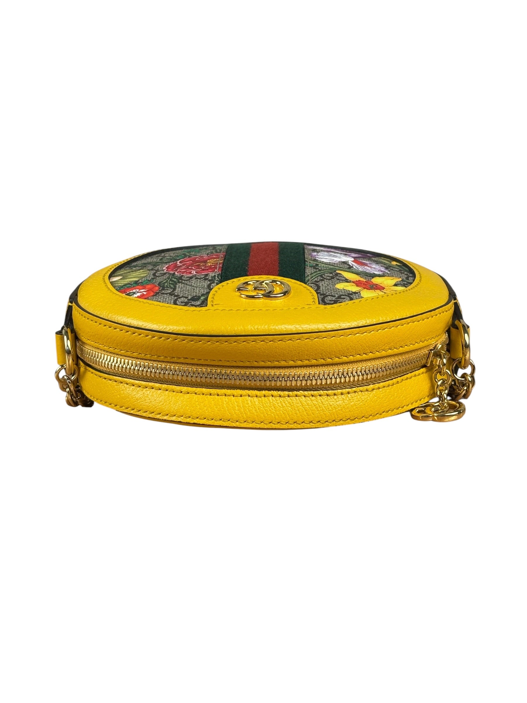 Gucci Ophidia Yellow GG Flora Round Shoulder Bag