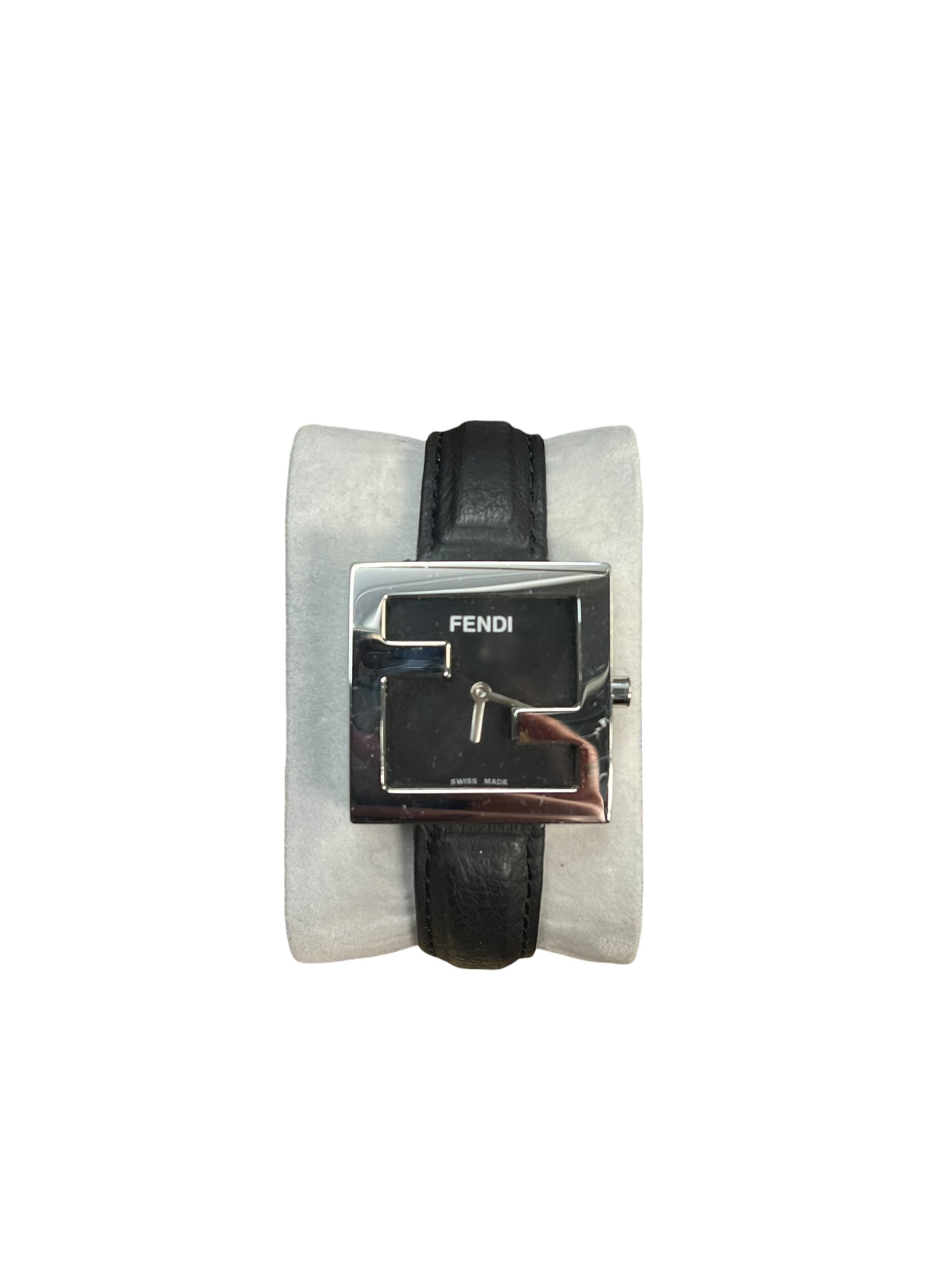 Fendi FF Black Dial Black Leather Strap