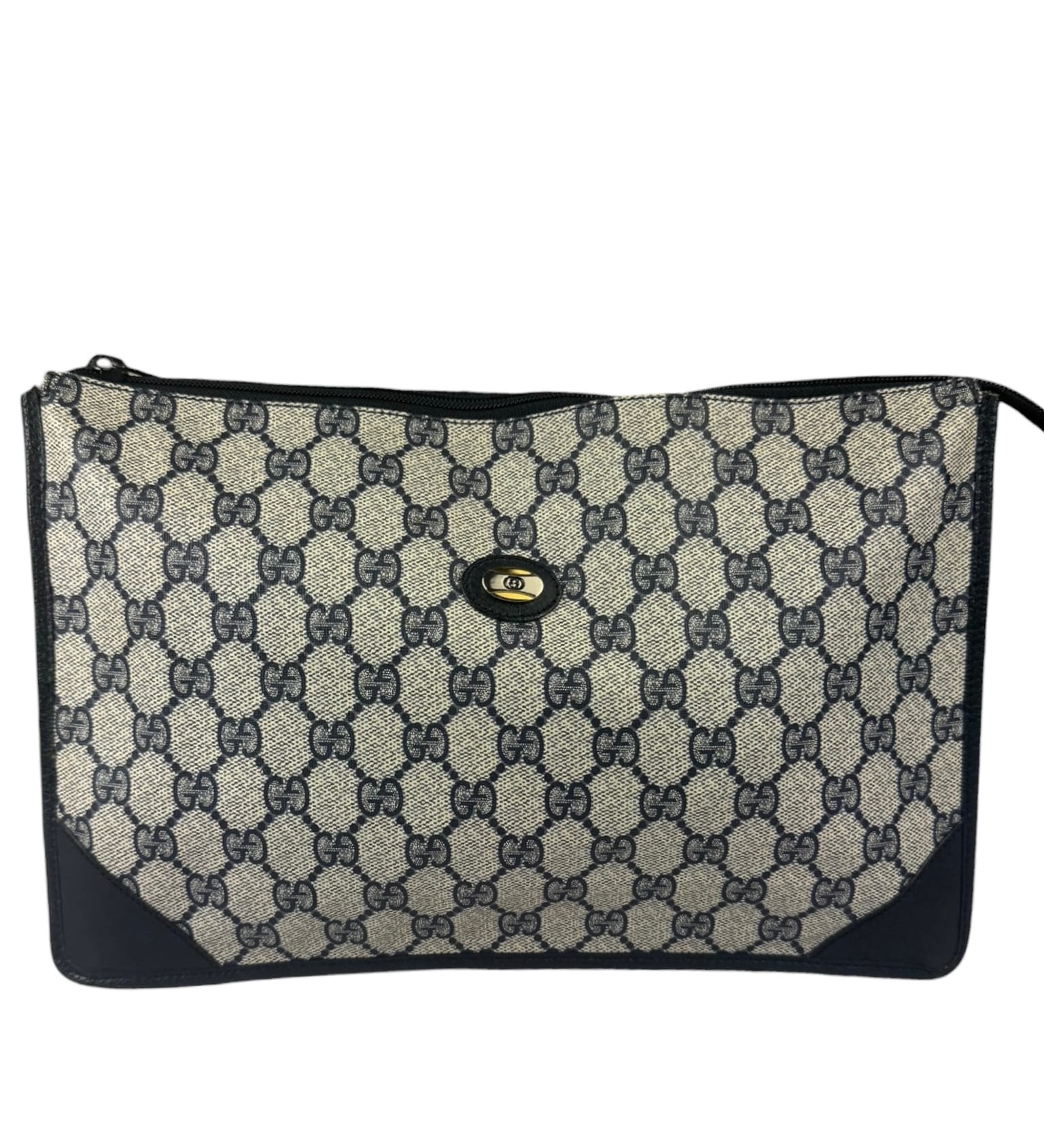 Gucci Vintage GG Coated Canvas Zip Travel Pouch Navy