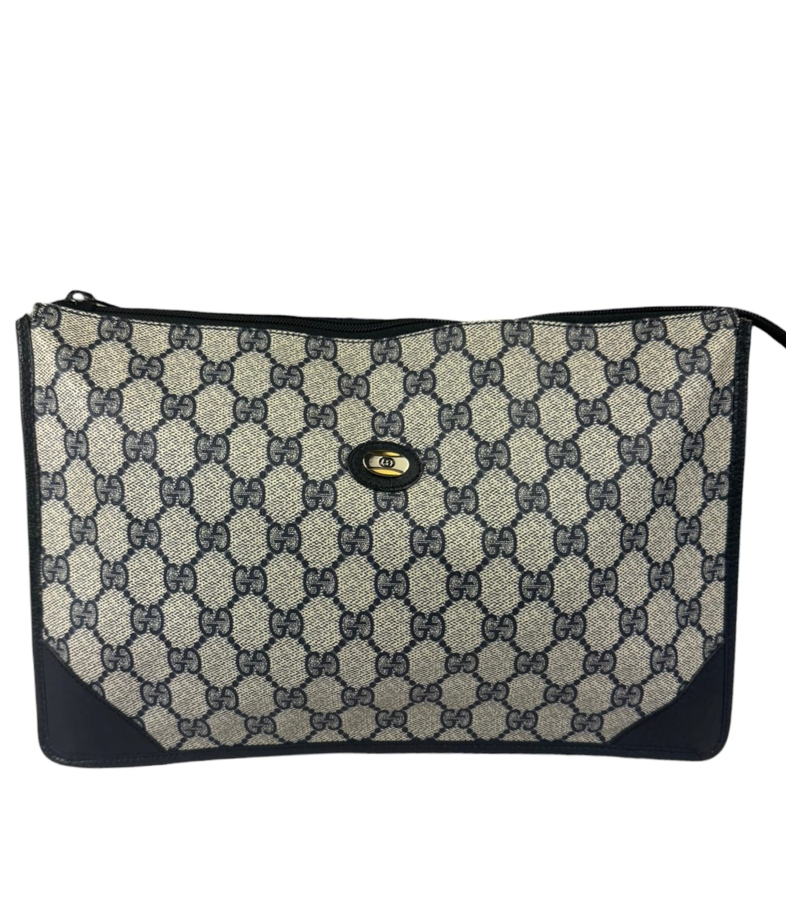 Gucci Vintage GG Coated Canvas Zip Travel Pouch Navy