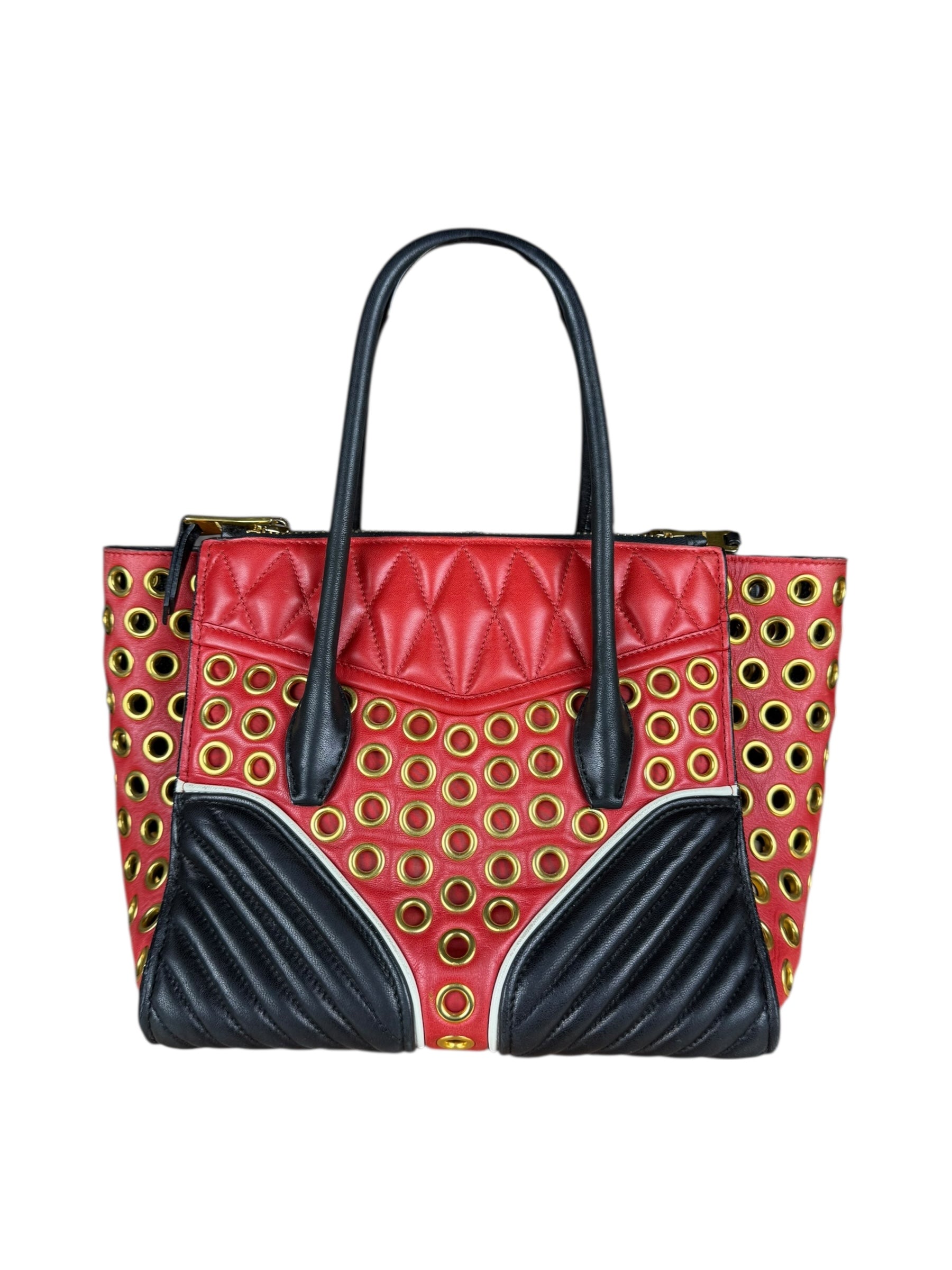 Miu Miu Leather Rings Red Biker Tote
