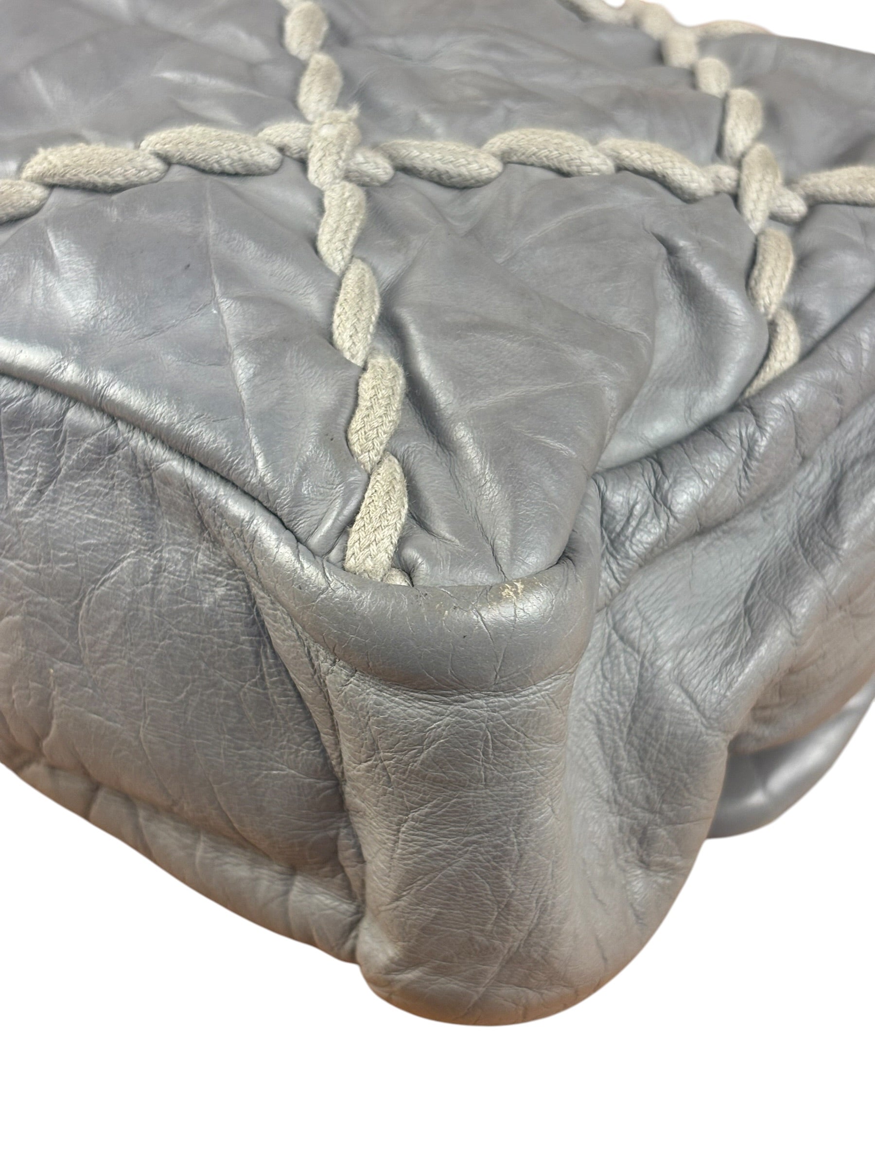 Chanel Grey Leather Ultra Stitch Classic Flap Shoulder Bag 1990