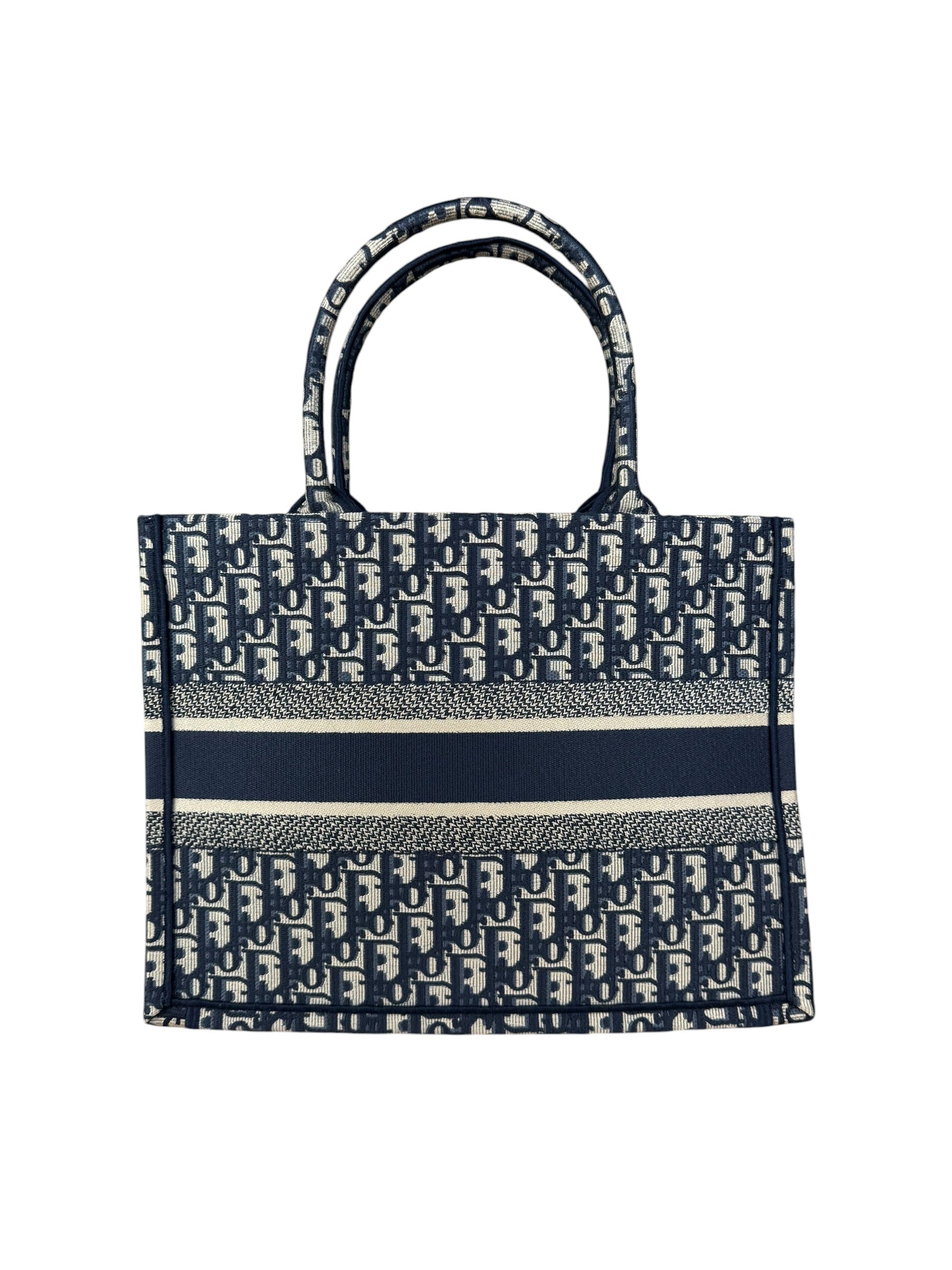 Christian Dior Navy Ecru Oblique Small Book Tote