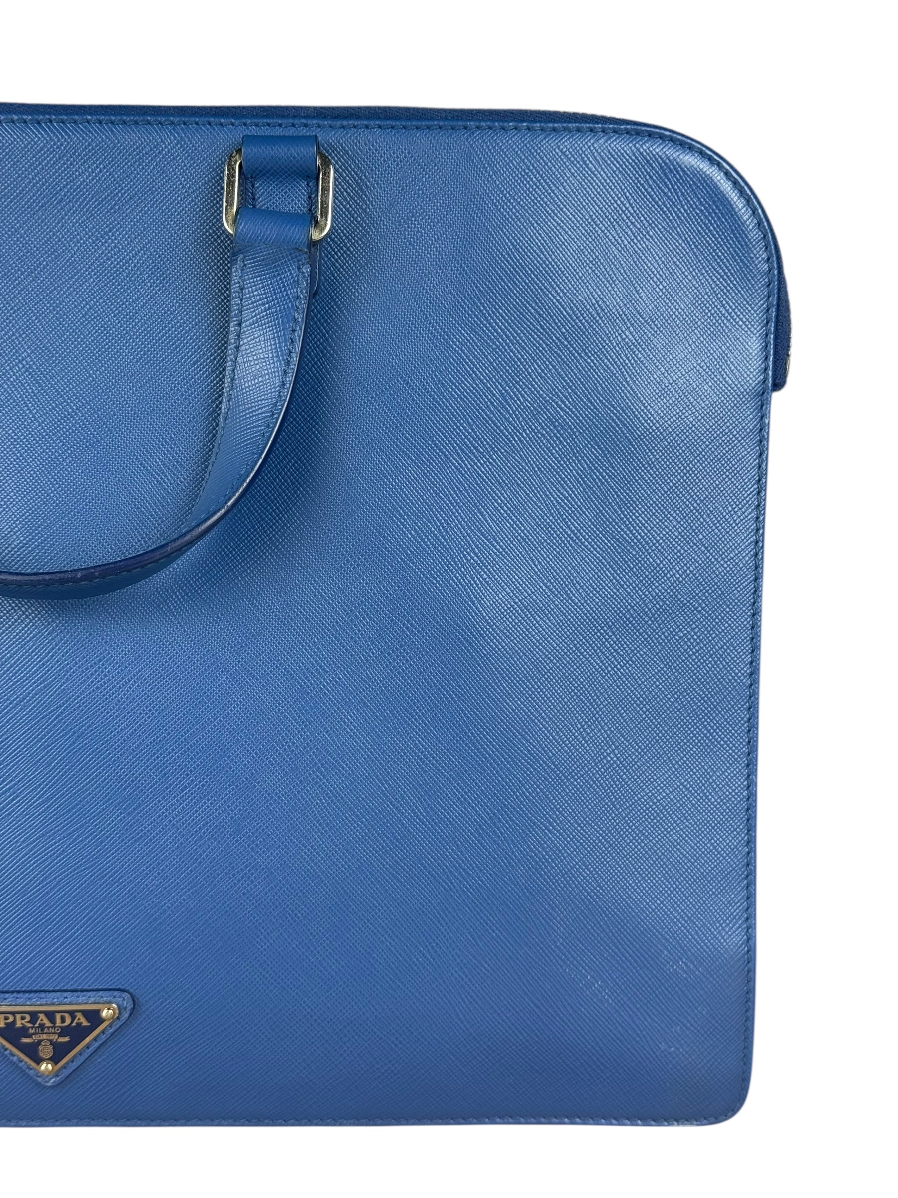 Prada Blue Saffiano Leather 2Way Briefcase Bag