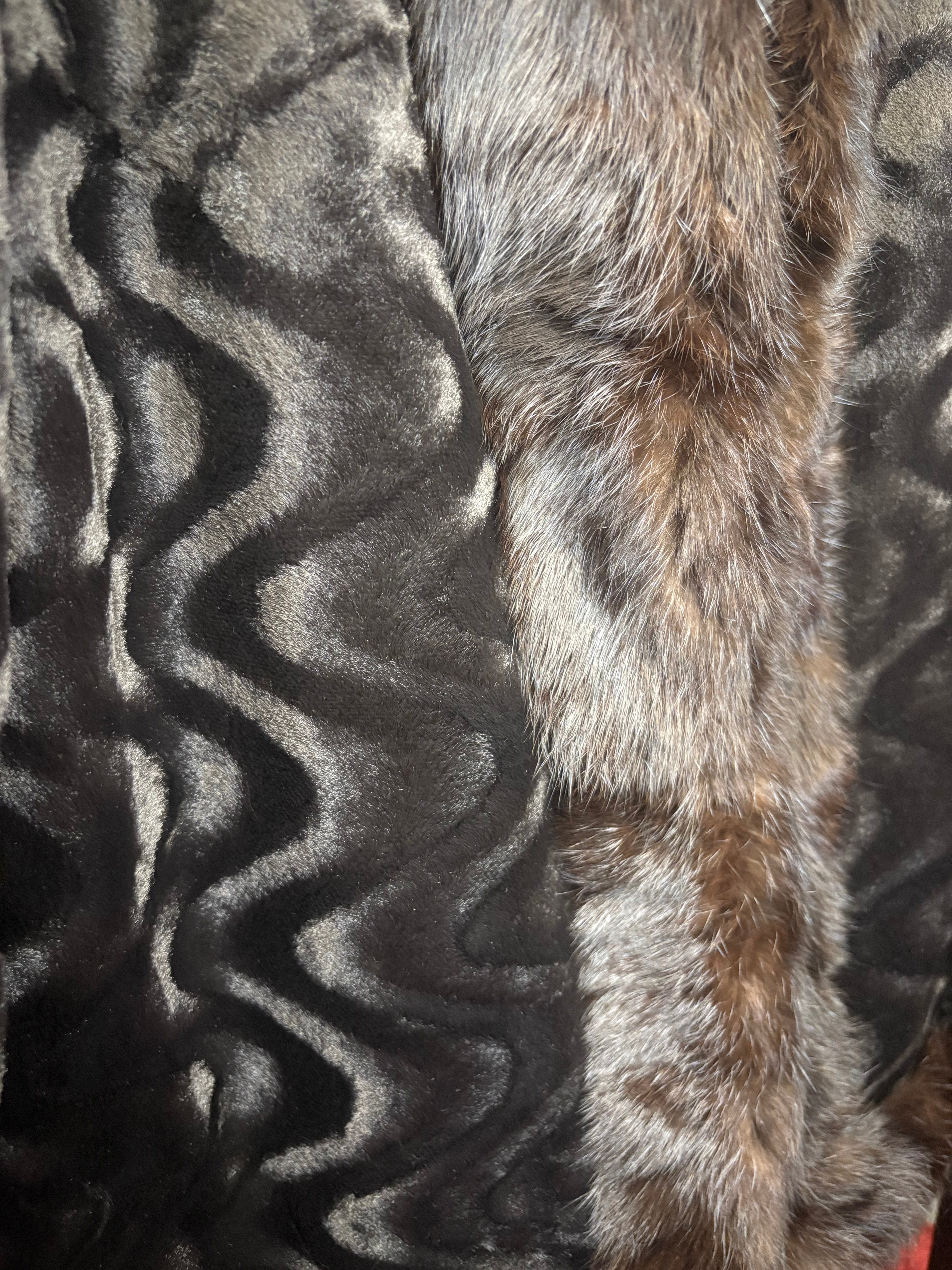 Seura Vintage Wavy Print Brown Fur Coat