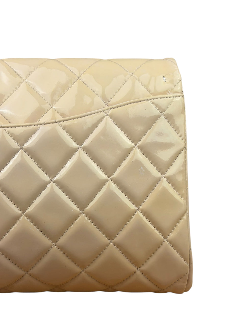 Chanel Beige Patent Quilted Clutch Flap 2013