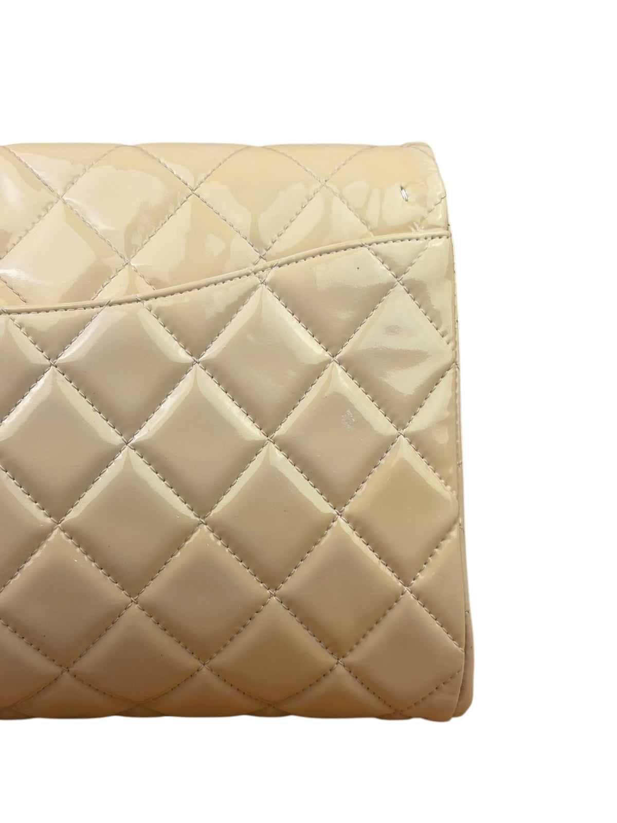 Chanel Beige Patent Quilted Clutch Flap 2013