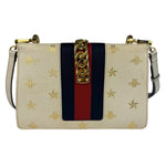Gucci Textured Calfskin Bee Star Sylvie Shoulder Bag White