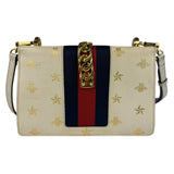 Gucci Textured Calfskin Bee Star Sylvie Shoulder Bag White