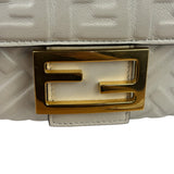 Fendi White Leather FF Flap Baguette