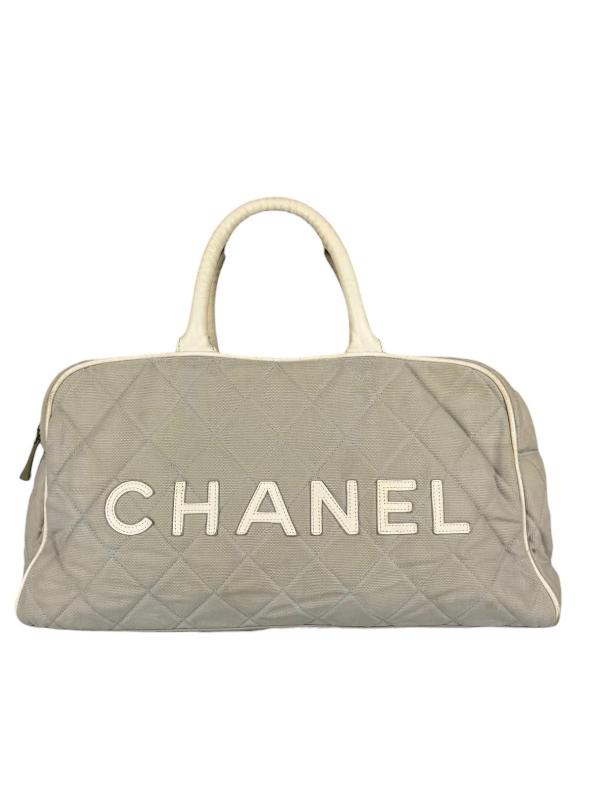 Chanel Vintage Grey Quilted Woven Sports Line Canvas Bowler Bag  2001